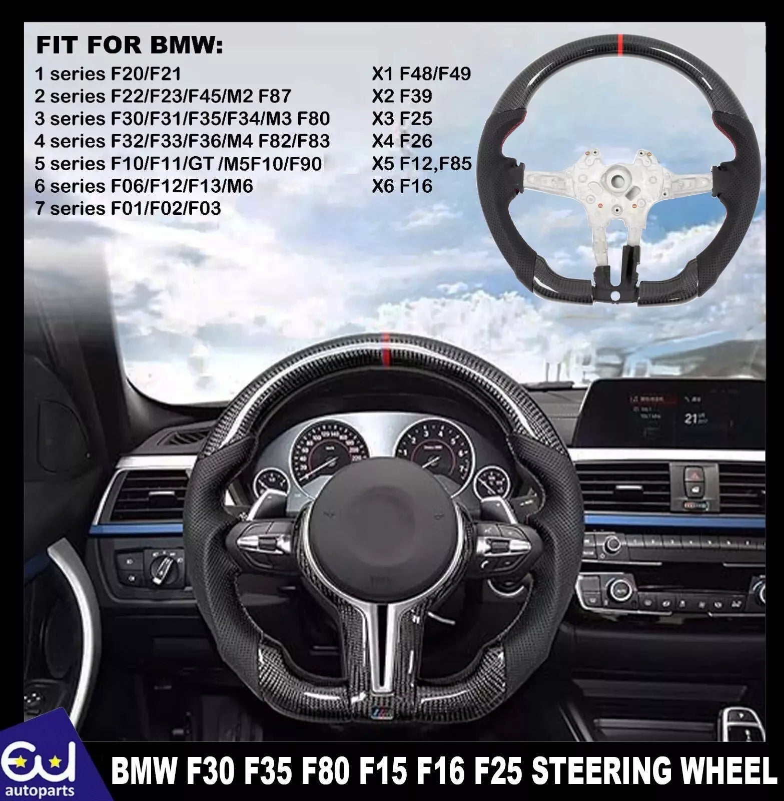 CARBON FIBER SPORT STEERING WHEEL FITS BMW F30 F35 F80 F15 F25 M2 M3 M4 M5 X3 X4