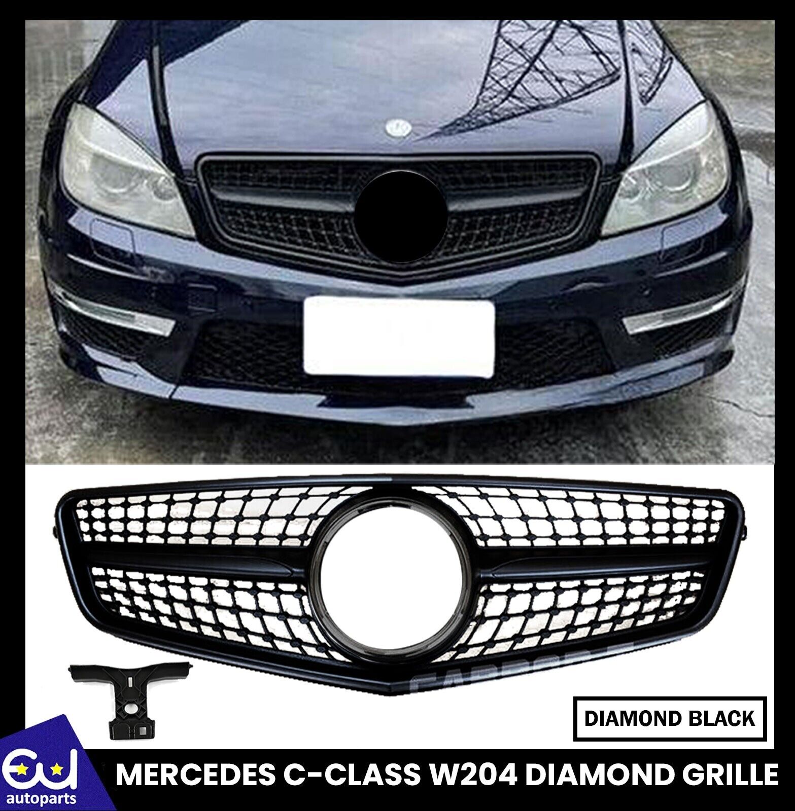 FOR MERCEDES BENZ C CLASS W204 S204 C204 07-15 FRONT GRILLE GRILL DIAMOND BLACK
