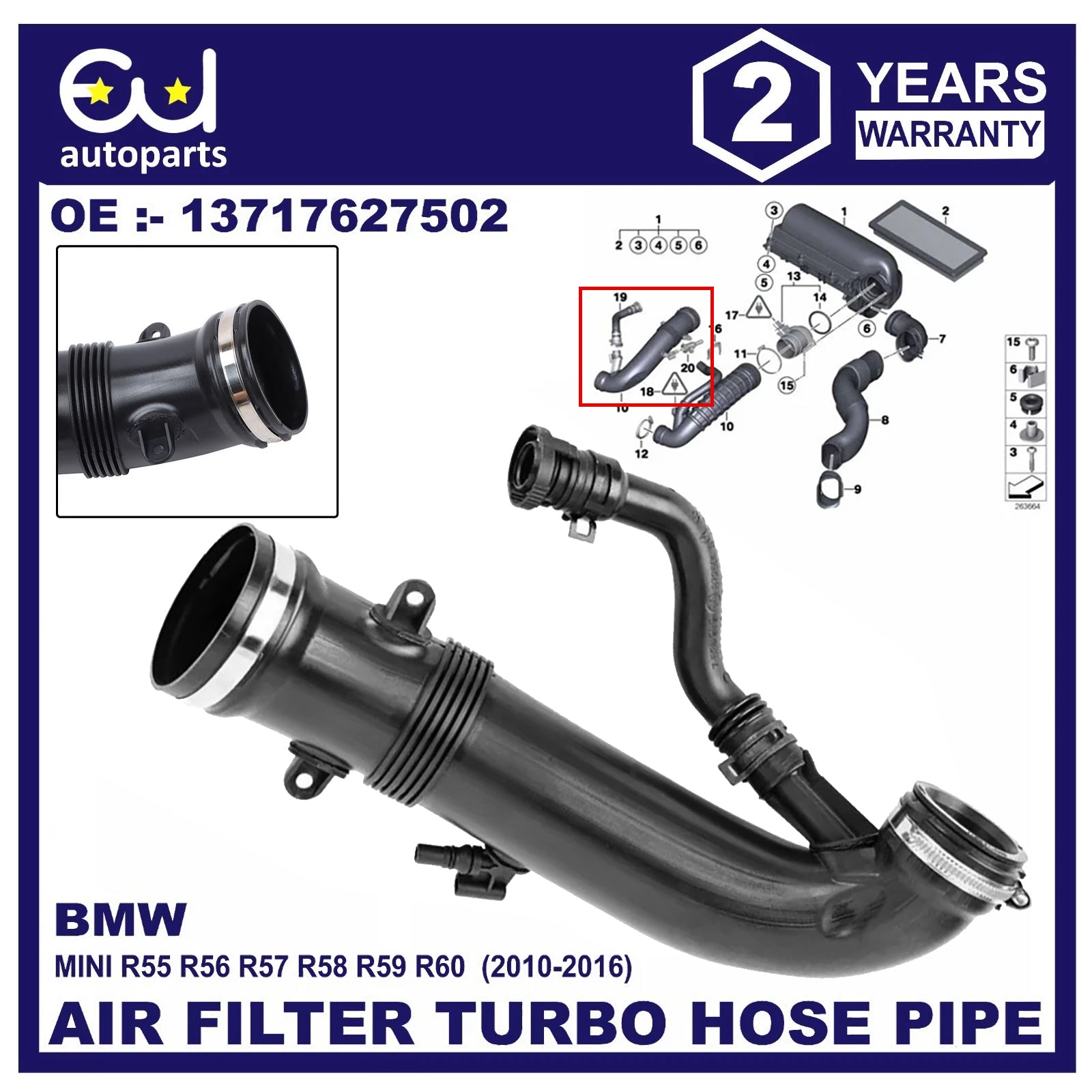 FOR BMW MINI TURBO AIR FILTER PIPE COOPER S N18 R55 R56 R57 R58 R59 R60 10-2016