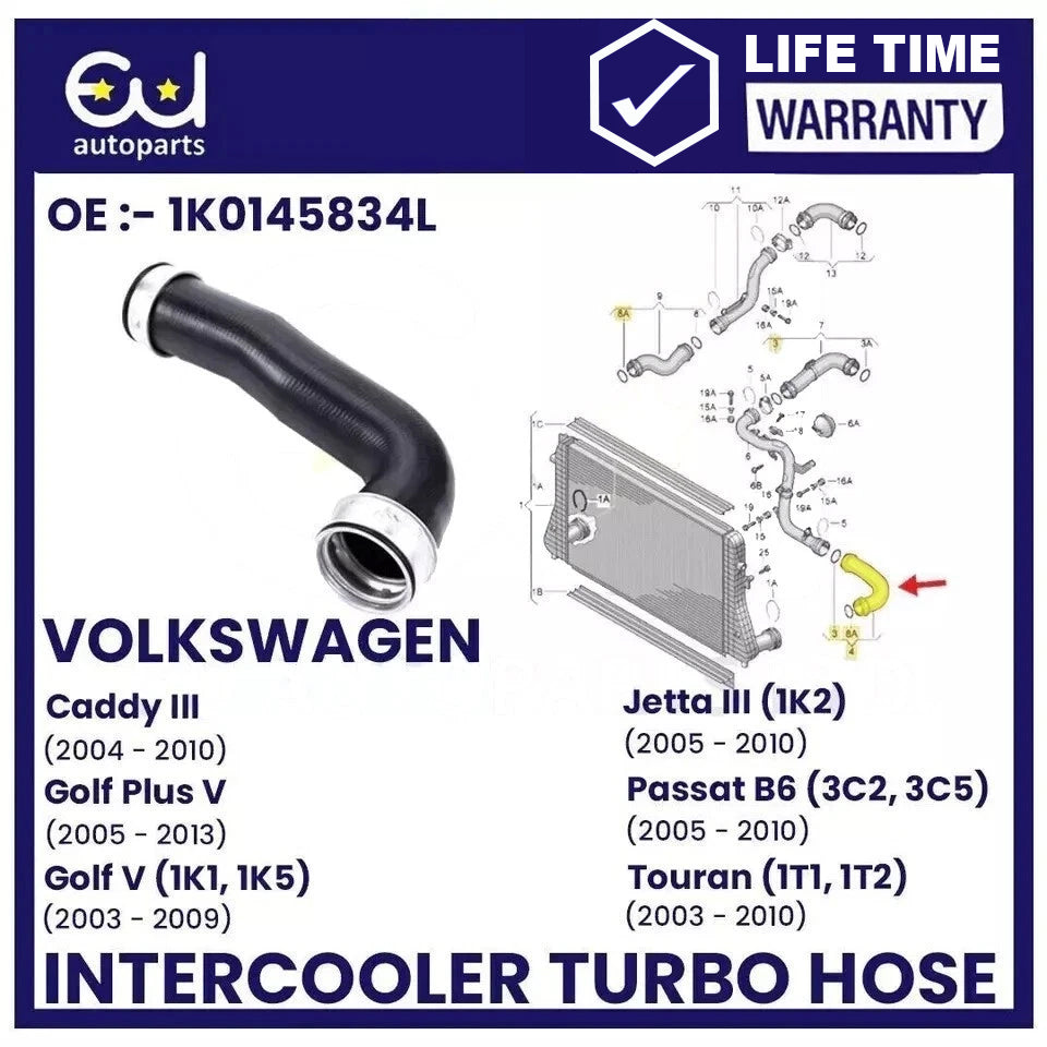 INTERCOOLER TURBO HOSE PIPE FOR VW CADDY GOLF MK5 JETTA TOURAN OCTAVIA 1.9 TDI