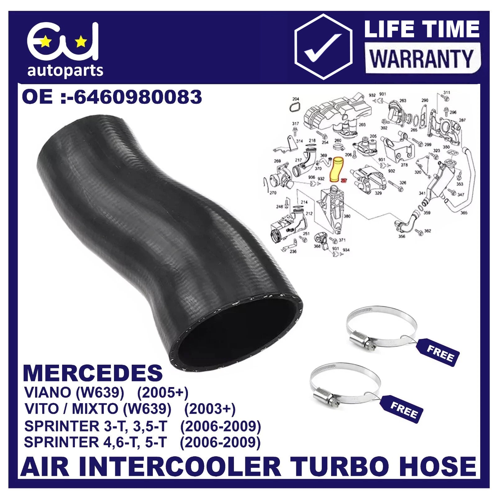 INTERCOOLER TURBO HOSE PIPE FOR MERCEDES SPRINTER 3,5-T VIANO VITO W639 2.0 2.2