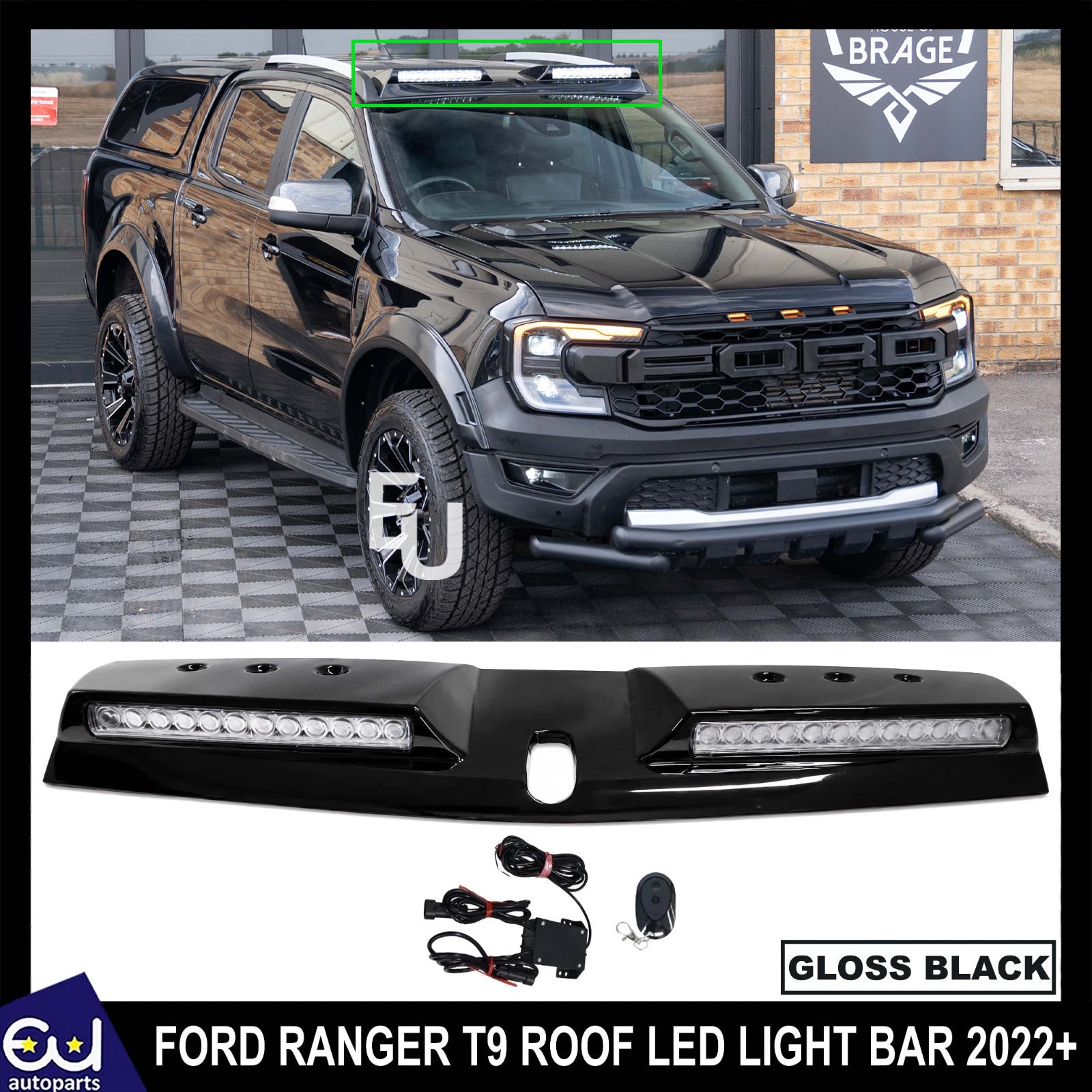 GLOSS BLACK LED ROOF LIGHT BAR LAMP LIGHTS FOR FORD RANGER T9 WILDTRAK 2022+