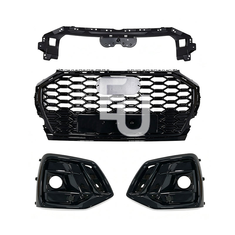 FOR AUDI Q5 SQ5 FY 21-24 RSQ5 STYLE FRONT HONEYCOMB GRILLE FOG COVERS TRIM BLACK