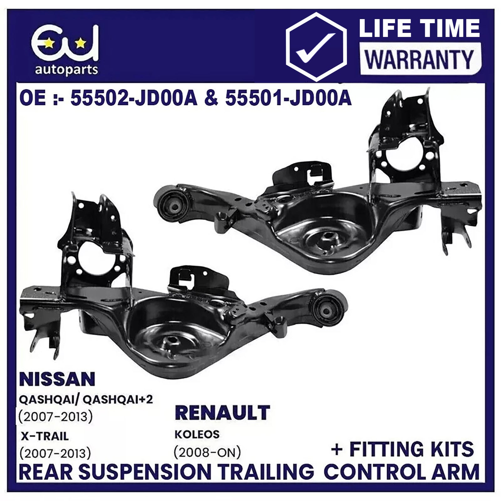 REAR LOWER PAIR SUSPENSION CONTROL TRAILING ARM FOR NISSAN QASHQAI+FITTING KITS