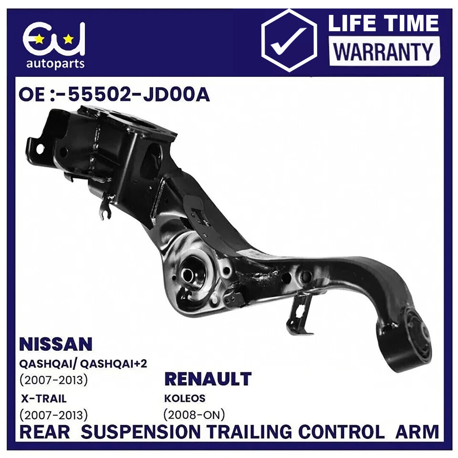 REAR LOWER LEFT SUSPENSION TRAILING CONTROL ARM FOR NISSAN QASHQAI +FITTING KIT