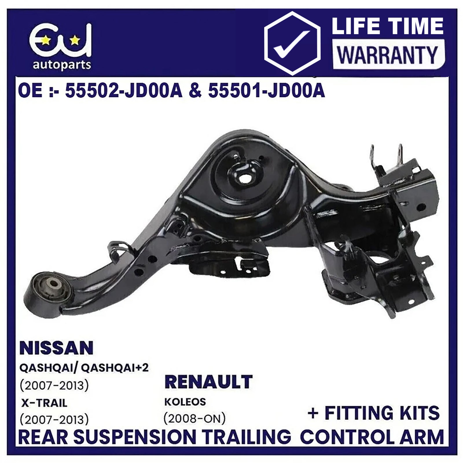 REAR LOWER PAIR SUSPENSION CONTROL TRAILING ARM FOR NISSAN QASHQAI+FITTING KITS