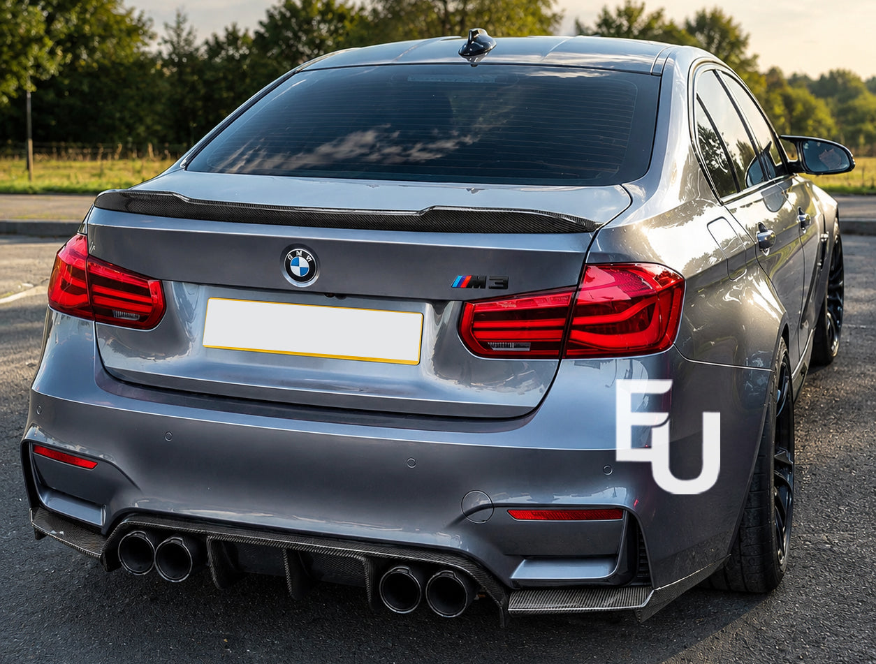 FOR BMW 3 4 SERIES F80 F82 M3 M4 REAR DIFFUSER VALANCE V STYLE CARBON LOOK 13-18