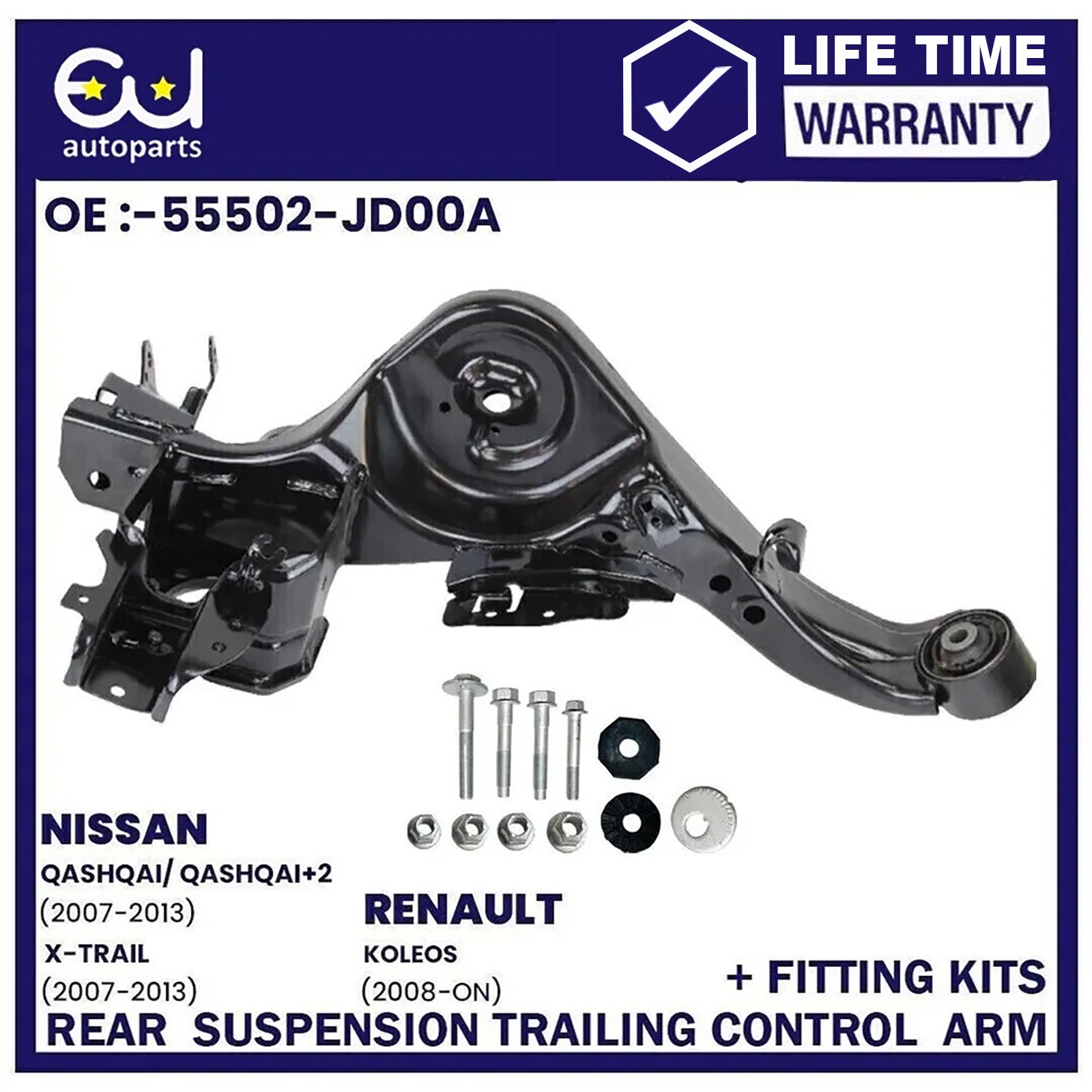 REAR LOWER LEFT SUSPENSION TRAILING CONTROL ARM FOR NISSAN QASHQAI +FITTING KIT