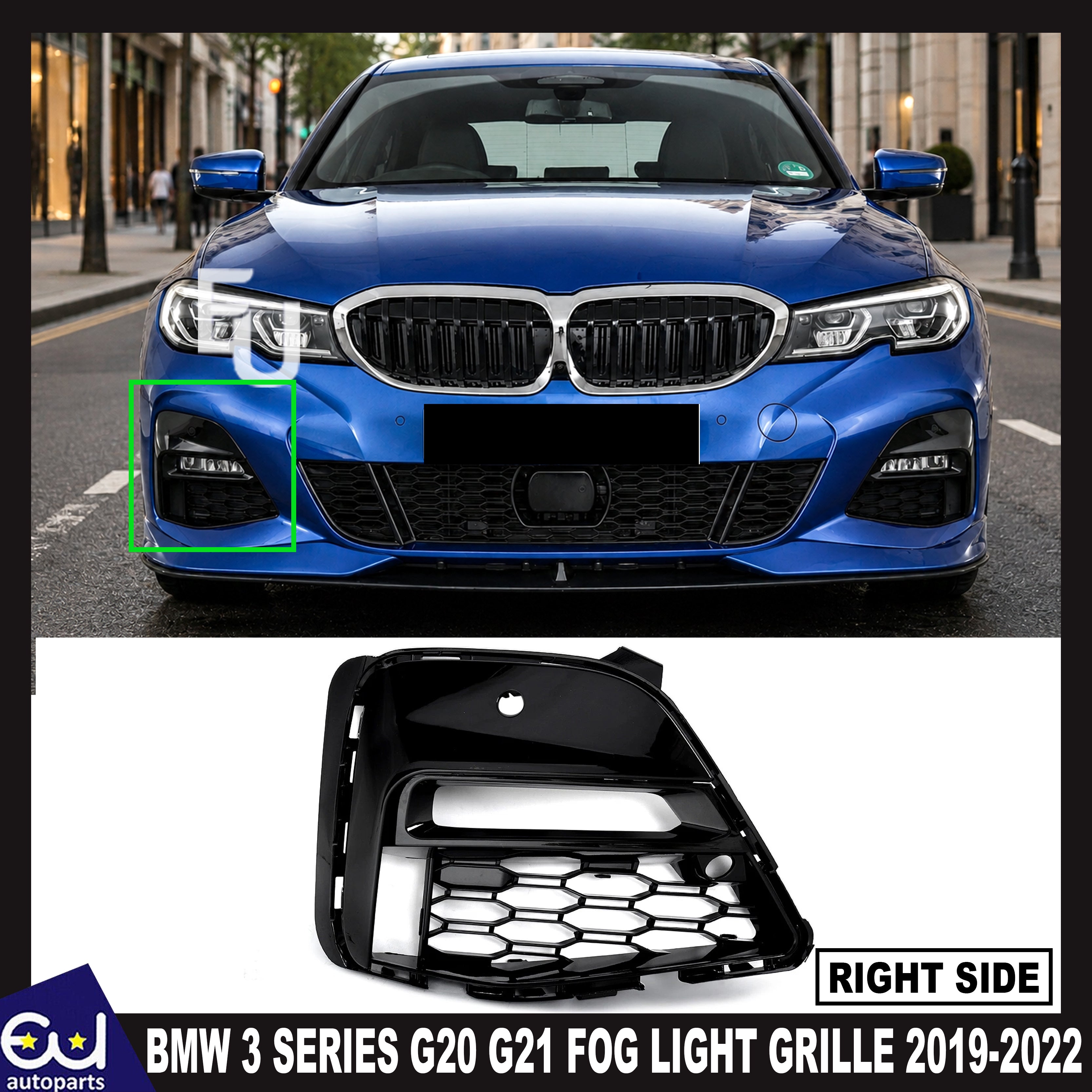 FOR BMW 3 SERIES G20 G21 M SPORT FRONT BUMPER FOG LIGHT GRILLE RIGHT RH SIDE