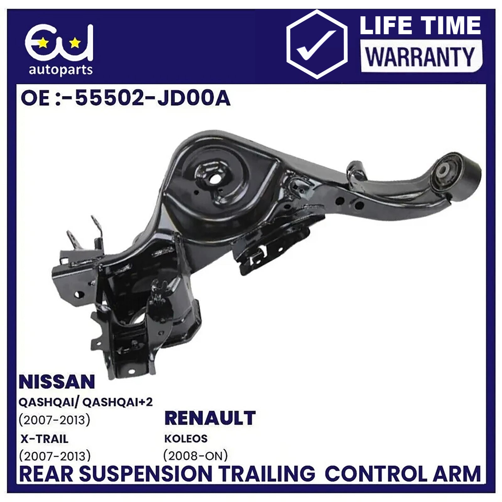 REAR LOWER LEFT SUSPENSION TRAILING CONTROL ARM FOR NISSAN QASHQAI +FITTING KIT