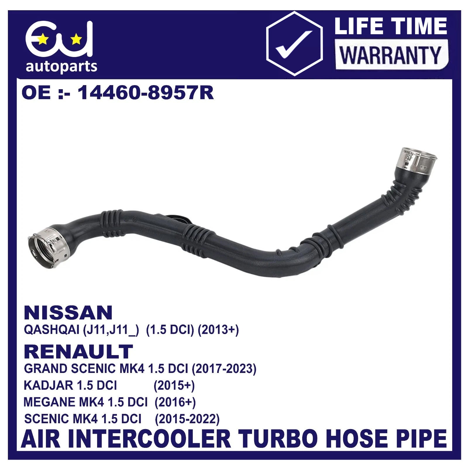TURBO INTERCOOLER HOSE FOR NISSAN QASHQAI RENAULT MEGANE SCENIC KADJAR 1.5DCI