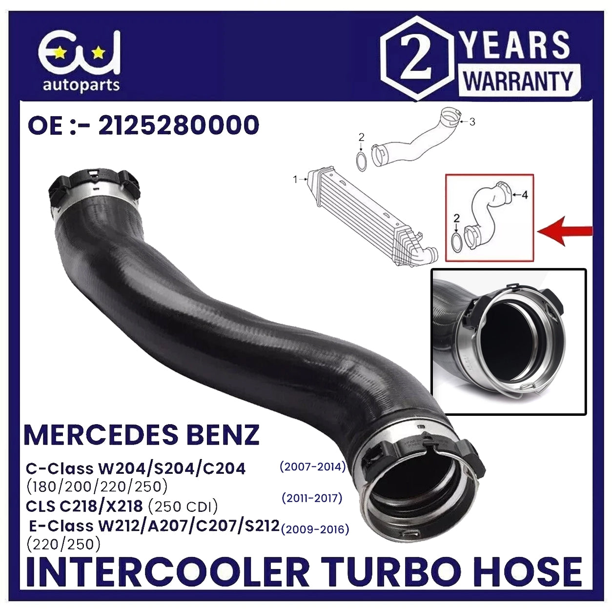 LEFT CHARGE AIR INTERCOOLER TURBO HOSE PIPE FOR MERCEDES C CLASS W204 2045282182
