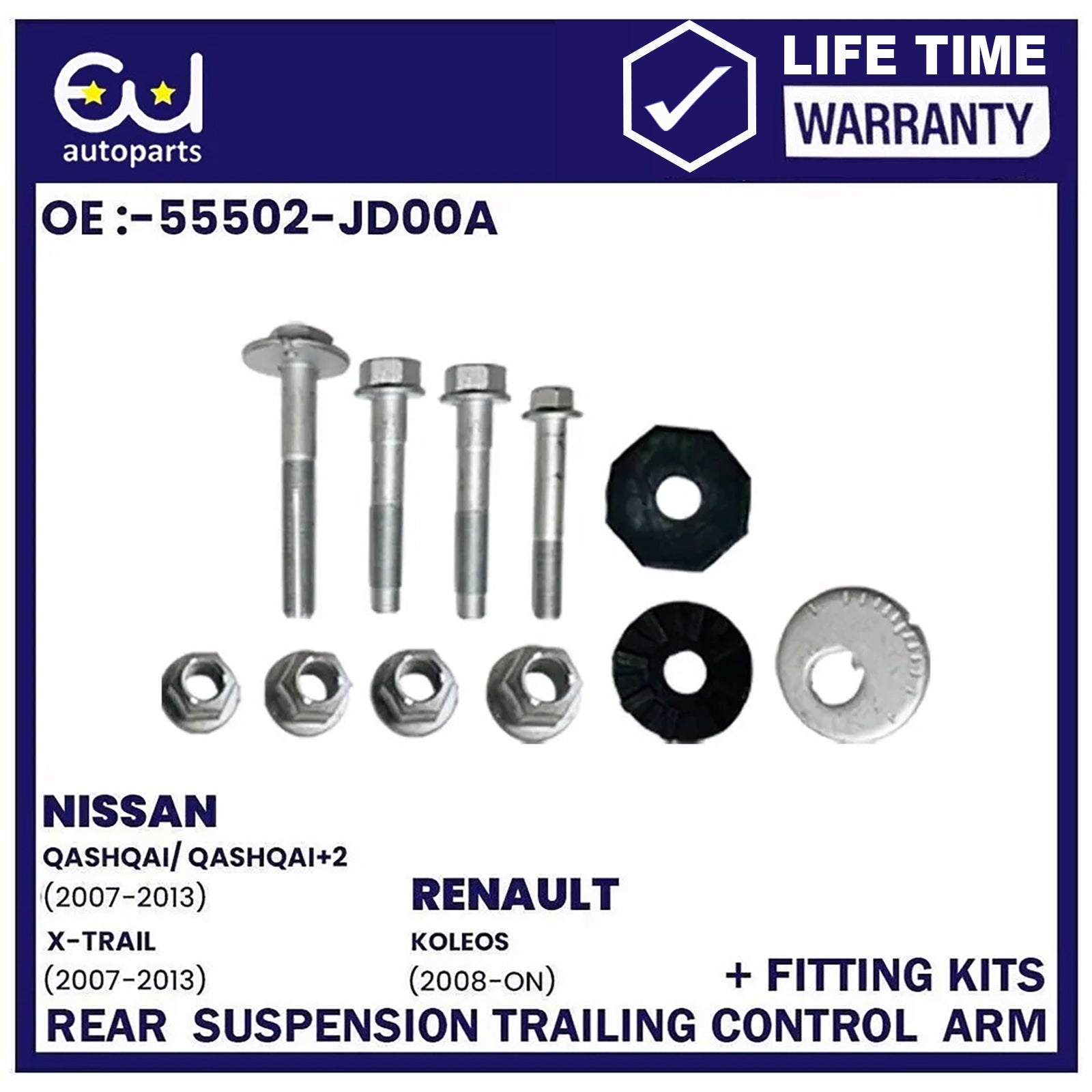 REAR LOWER LEFT SUSPENSION TRAILING CONTROL ARM FOR NISSAN QASHQAI +FITTING KIT
