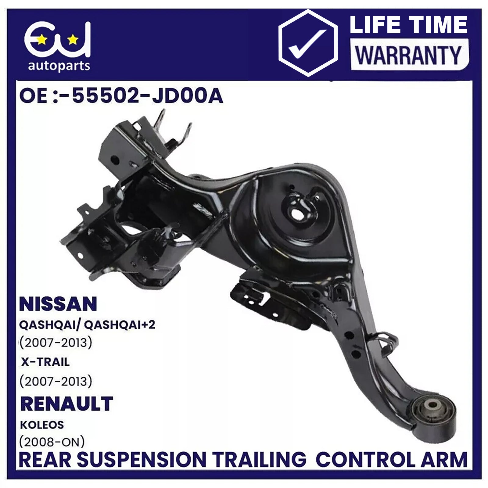 REAR LOWER LEFT SUSPENSION TRAILING CONTROL ARM FOR NISSAN QASHQAI +FITTING KIT