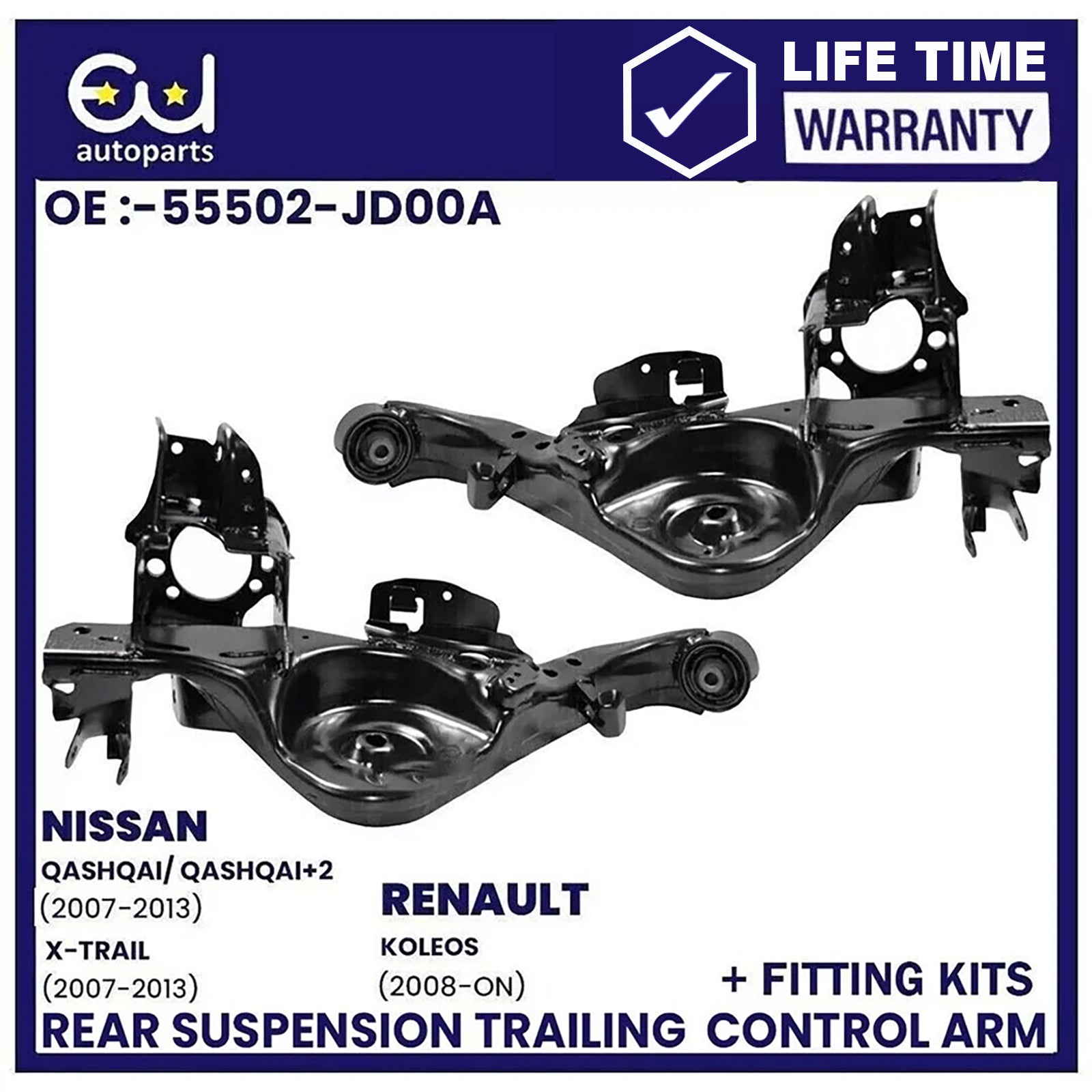 REAR LOWER PAIR SUSPENSION CONTROL TRAILING ARM FOR NISSAN QASHQAI+FITTING KITS