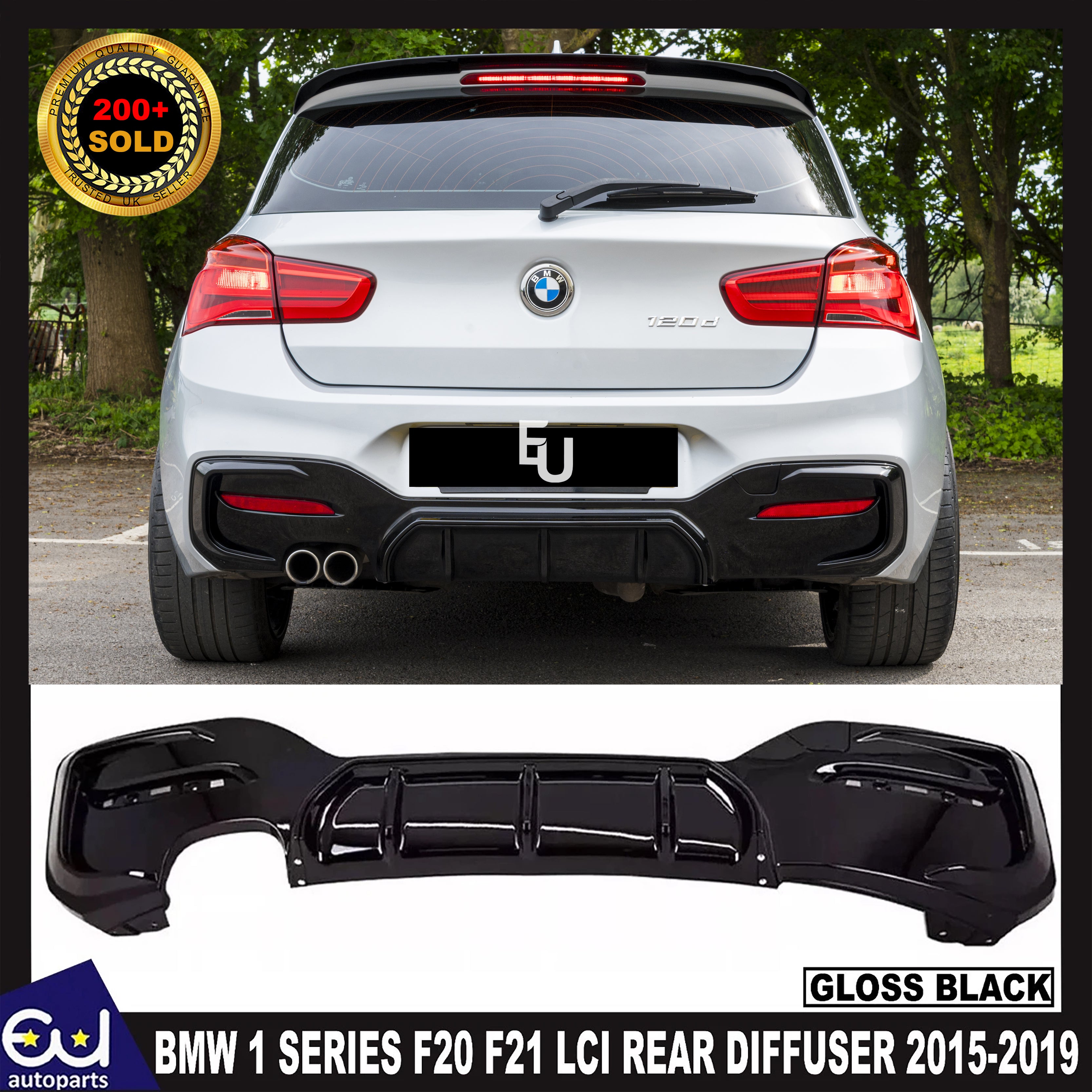 FOR BMW 1 SERIES F20 F21 LCI GLOSS BLACK REAR DIFFUSER LIP VALANCE BUMPER 15-19