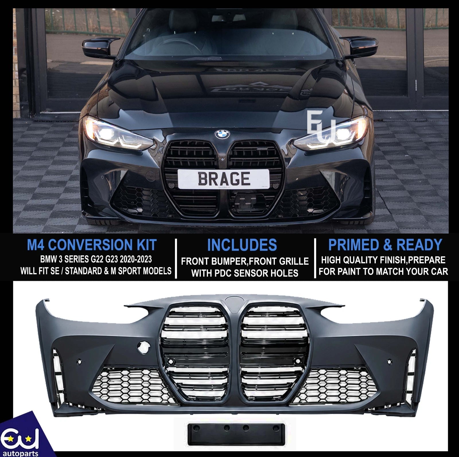 G82 G83 M4 CONVERSION FRONT BUMPER KIT FOR BMW 4 SERIES G22 G23 W/PDC HOLE 20-23