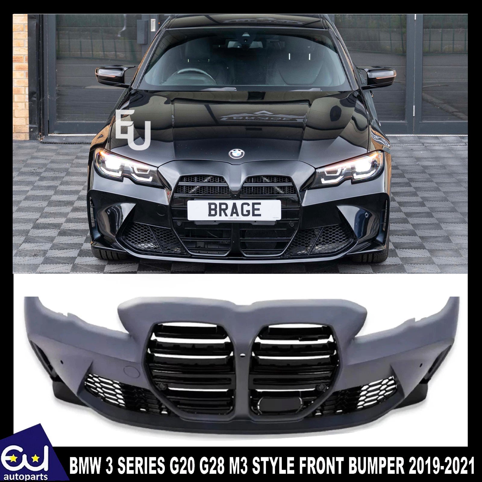 FOR BMW 3 SERIES 2019-2021 G20 G28 UPGRADE TO M3 STYLE FRONT BUMPER KIT GRILLE