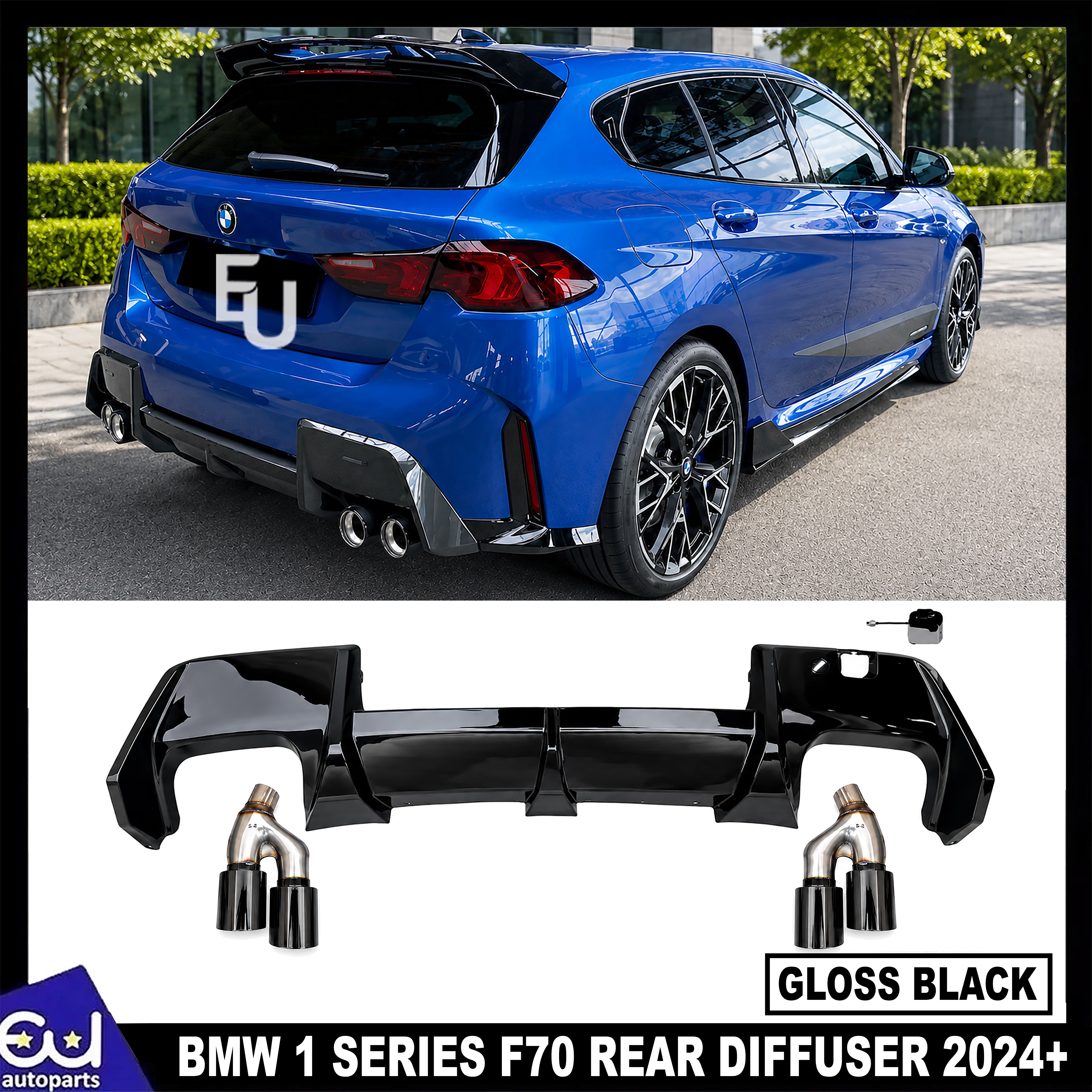 FOR BMW 1 SERIES F70 M SPORT GLOSS BLACK REAR BUMPER DIFFUSER W/TAILPIPES 2024+