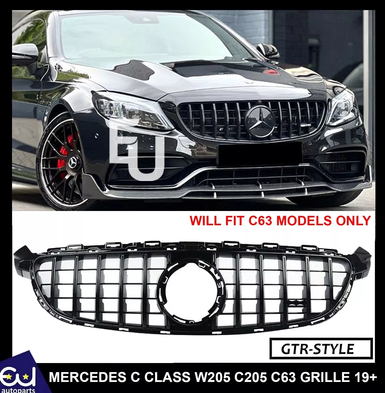 MERCEDES C CLASS C63 W205 FACELIFT GLOSS BLACK GT FRONT GRILL GRILLE FOR 2019 +
