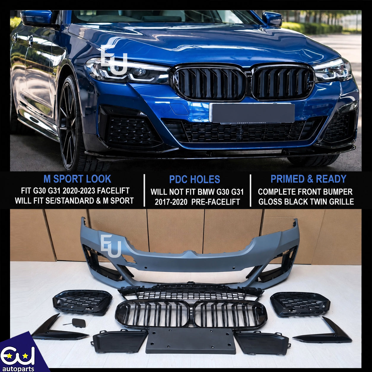 FOR BMW 5 SERIES G30 G31 M SPORT STYLE FRONT BUMPER COMPLETE GRILLS TRIMS 20-23