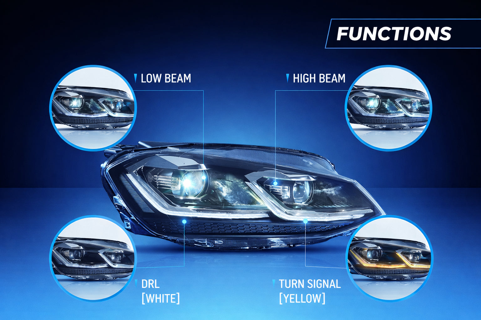 FOR VOLKSWAGEN VW GOLF MK7 PAIR VLAND FULL LED HEAD LIGHTS SEQUENTIAL LAMP 13-16
