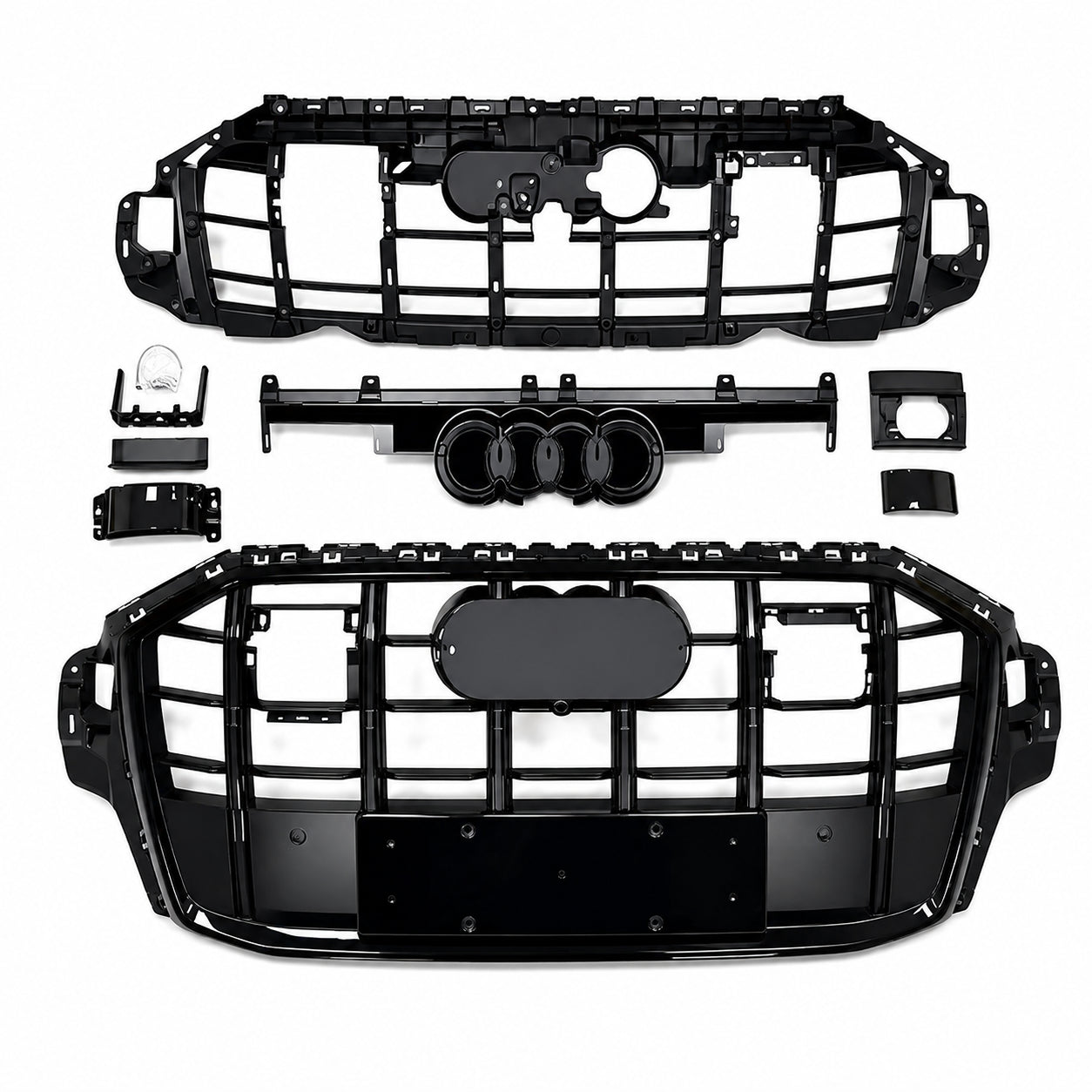 SQ7 STYLE FRONT BUMPER GRILL GRILLE FOR AUDI Q7 4M FACELIFT 2020-23 GLOSS BLACK