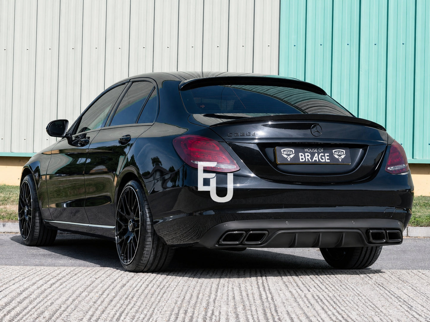 REAR DIFFUSER TAIL PIPE NON AMG FOR MERCEDES C-CLASS W205 C63 LOOK BLACK