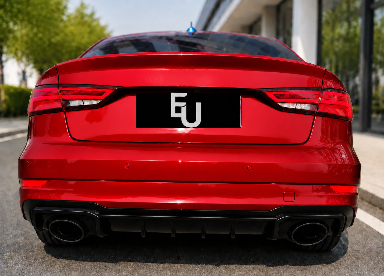 FOR AUDI A3 S-LINE 8V SEDAN RS3 LOOK REAR BUMPER DIFFUSER W/TAILPIPE BLACK 16-20