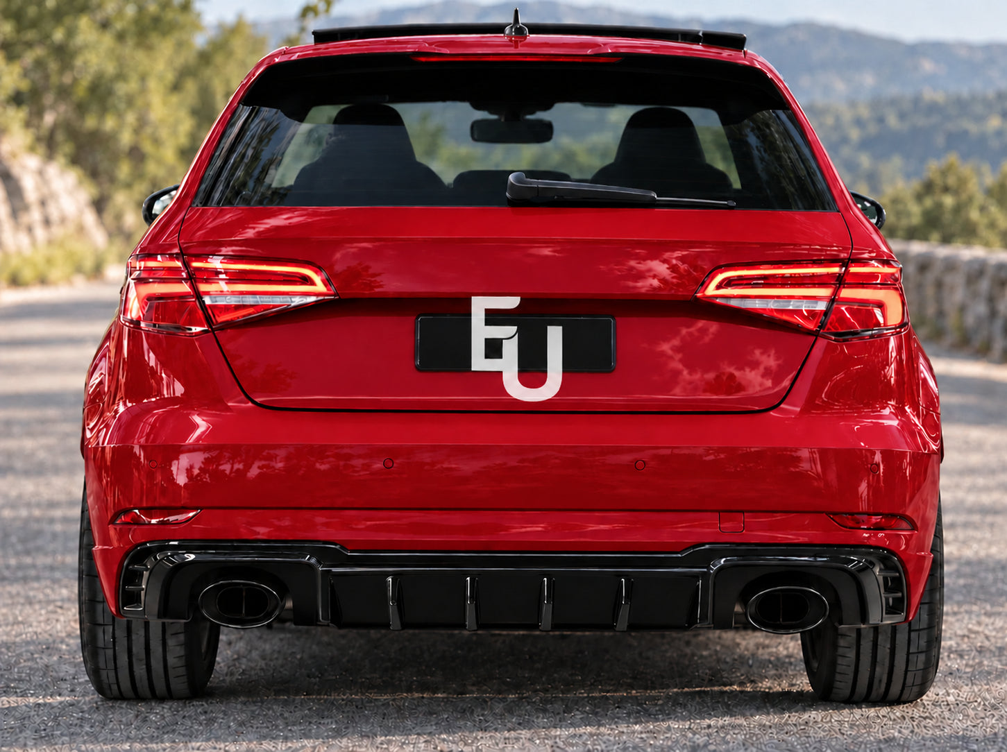 FOR AUDI A3 S-LINE 8V HATCHBACK RS3 LOOK REAR DIFFUSER WITH TAILPIPE BLACK 16-20