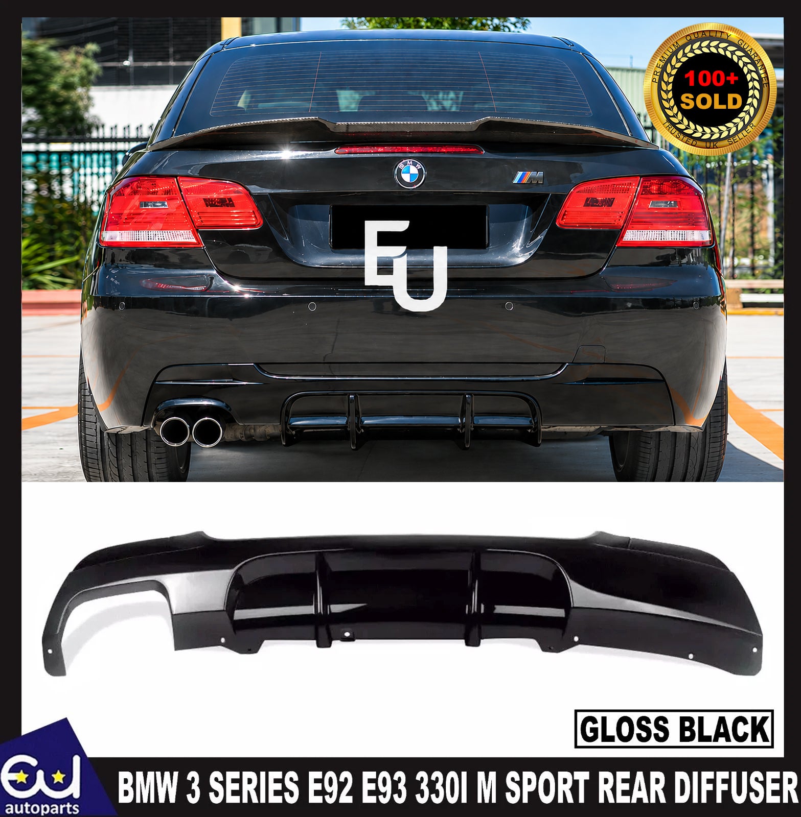 FOR BMW 3 SERIES E92 E93 330I M SPORT REAR DIFFUSER SPLITTER VALANCE GLOSS BLACK