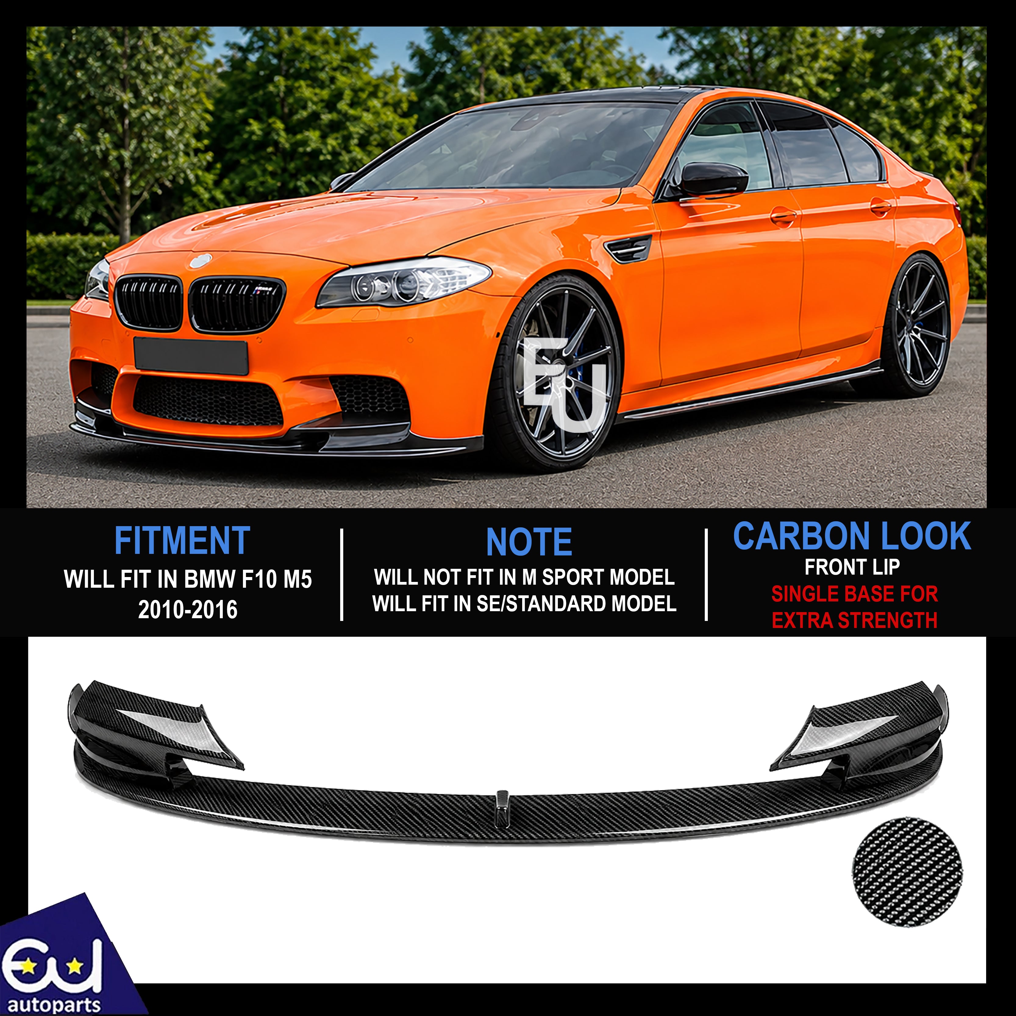 FRONT SPLITTER LIP SPOILER BUMPER FOR BMW 5 SERIES F10 M5 CARBON LOOK 2010-16