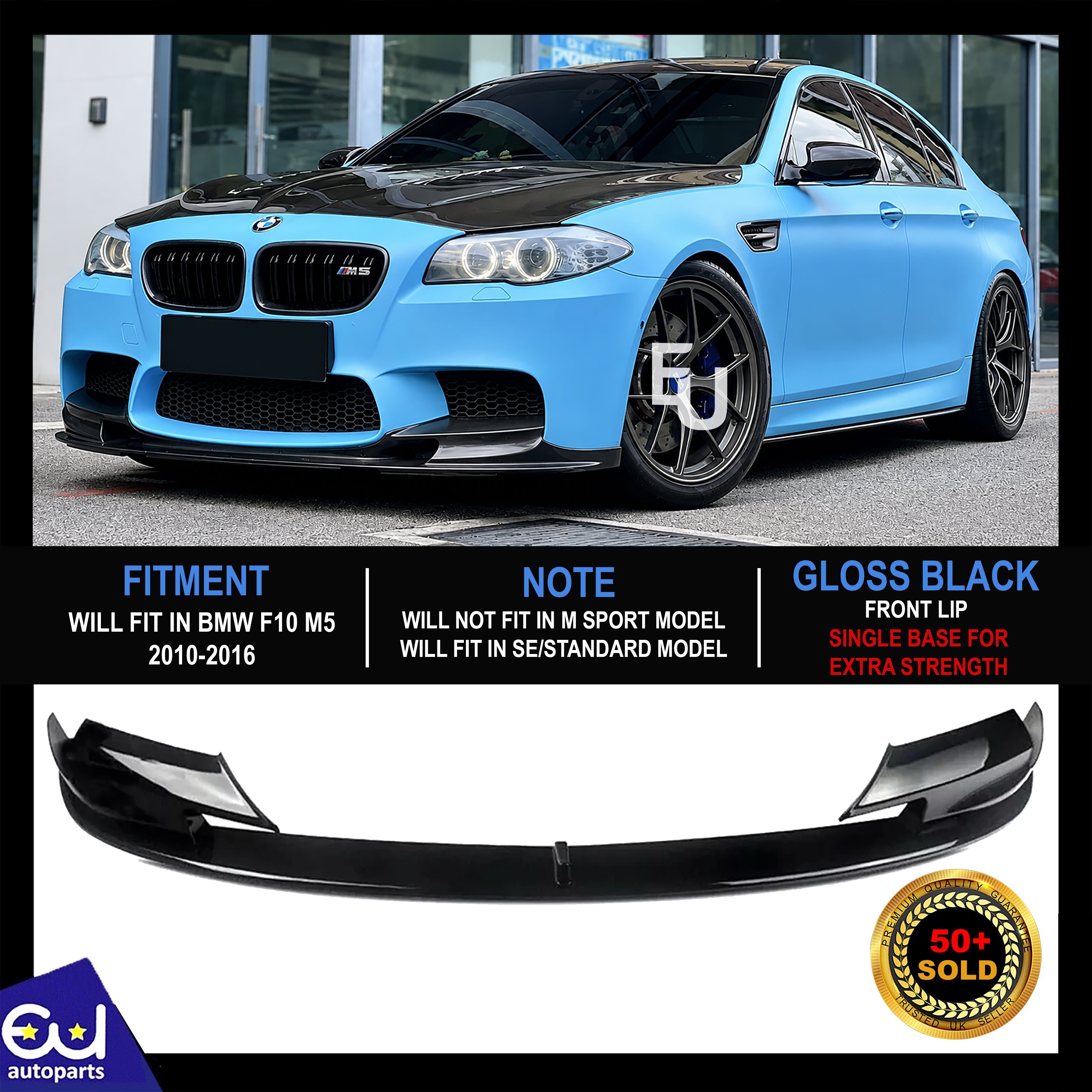 FOR BMW F10 M5 FRONT BUMPER SPLITTER LIP SPOILER GLOSS BLACK 2010-2016