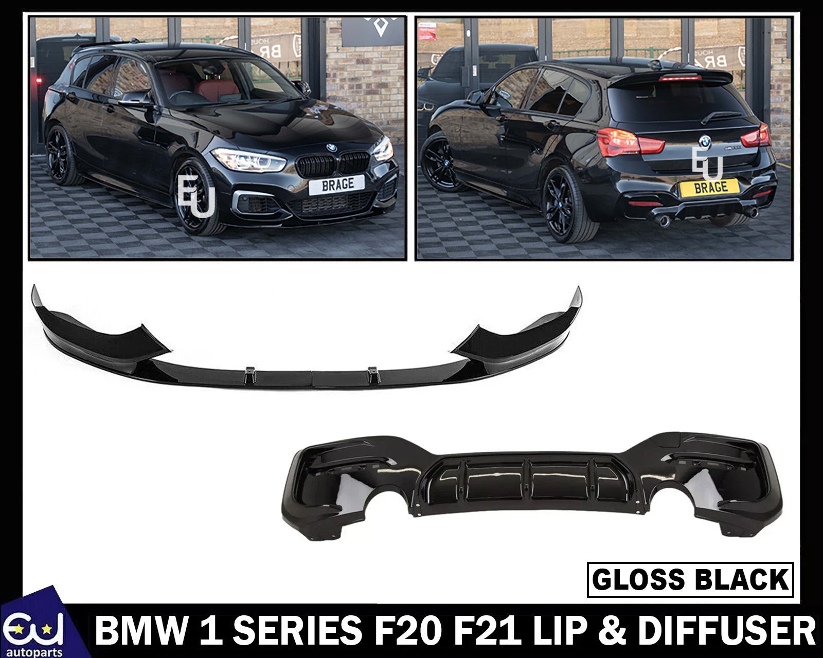 FOR BMW 1 SERIES F20 F21 FRONT SPLITTER REAR DIFFUSER BODY KIT GLOSS BLACK 15-18