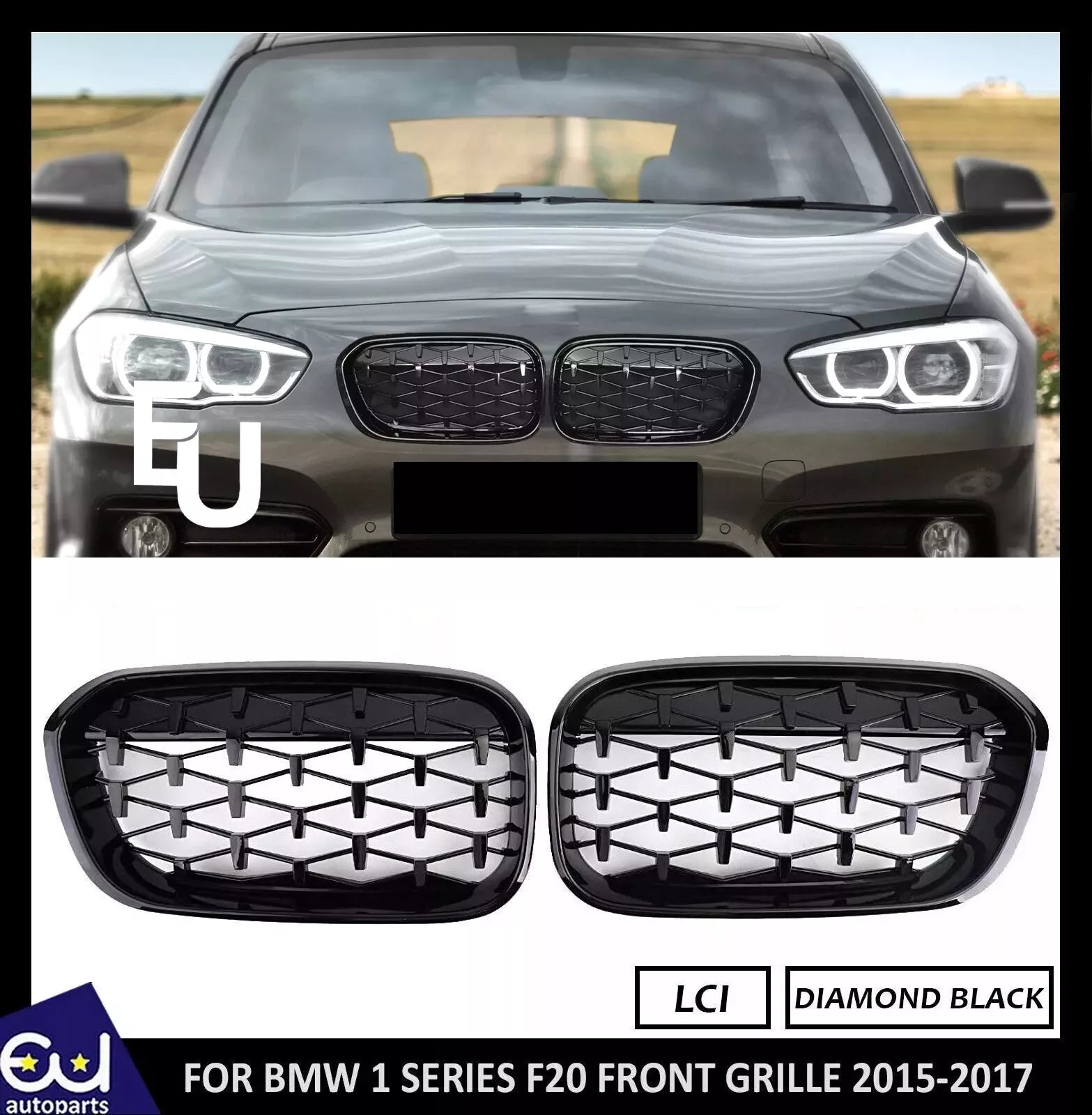 FOR BMW F20 F21 1 SERIES DIAMOND BLACK FRONT KIDNEY GRILLE GRILL 15-19 FACELIFT