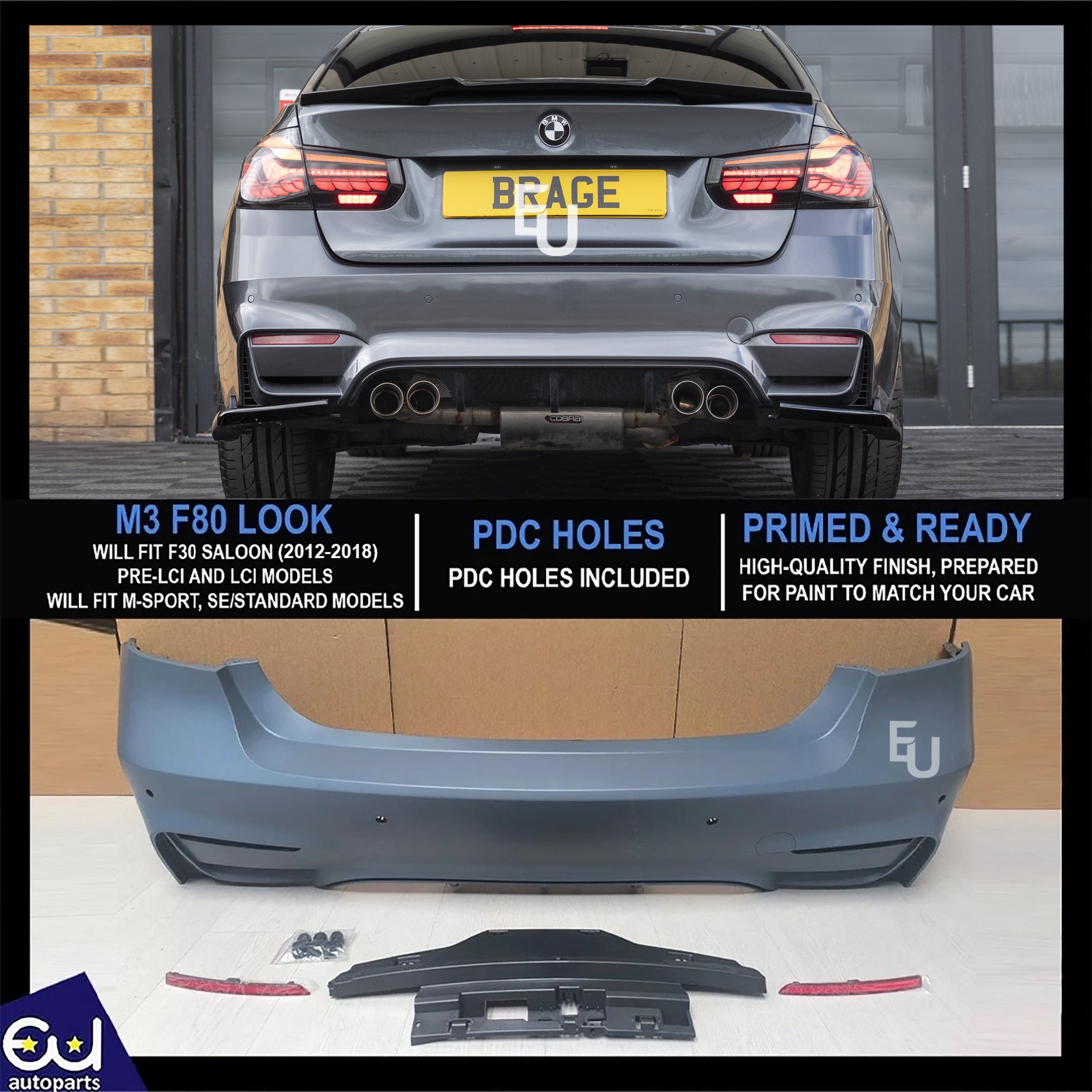 REAR BUMPER BODYKIT CONVERSION PRIMED F80 M3 STYLE FOR BMW F30 2012-2018