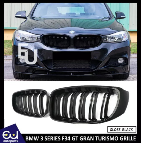 FOR BMW F34 3 SERIES GT GRAN TURISMO GLOSS BLACK FRONT KIDNEY TWIN GRILL GRILLE