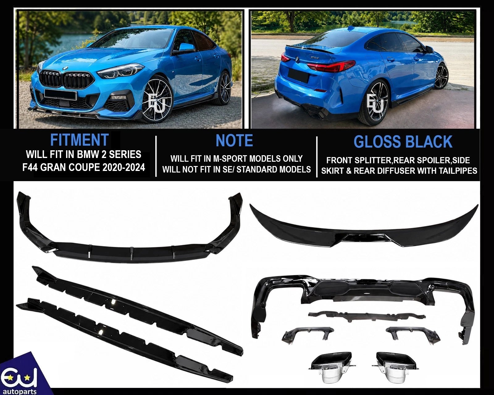 FOR BMW 2 SERIES F44 M SPORT BODYKIT BODY KIT SPLITTER REAR DIFFUSER SIDE SKIRT