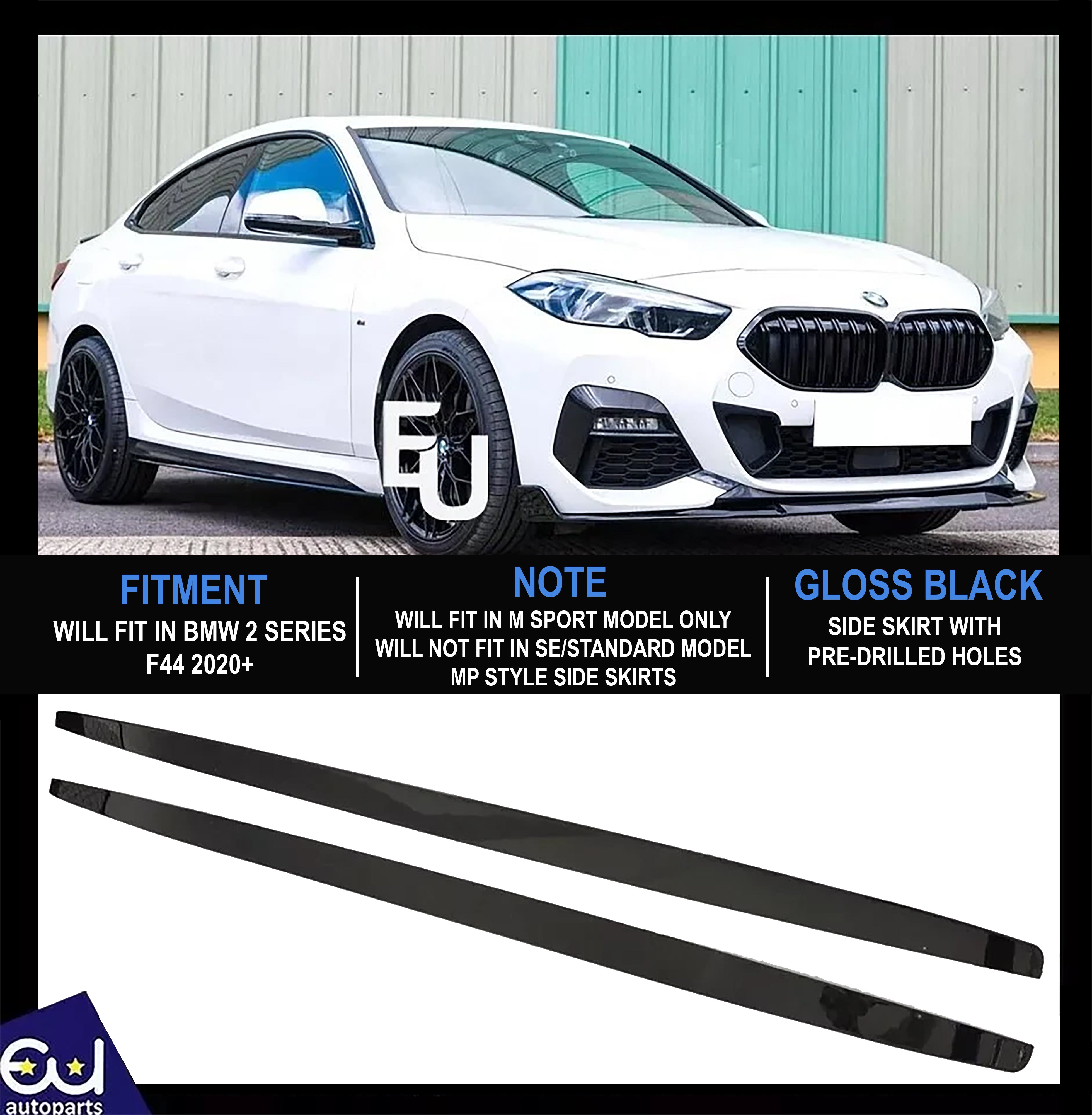 FOR BMW 2 SERIES F44 SIDE SKIRT EXTENSIONS LIP BLADE MP STYLE GLOSS BLACK 2020+
