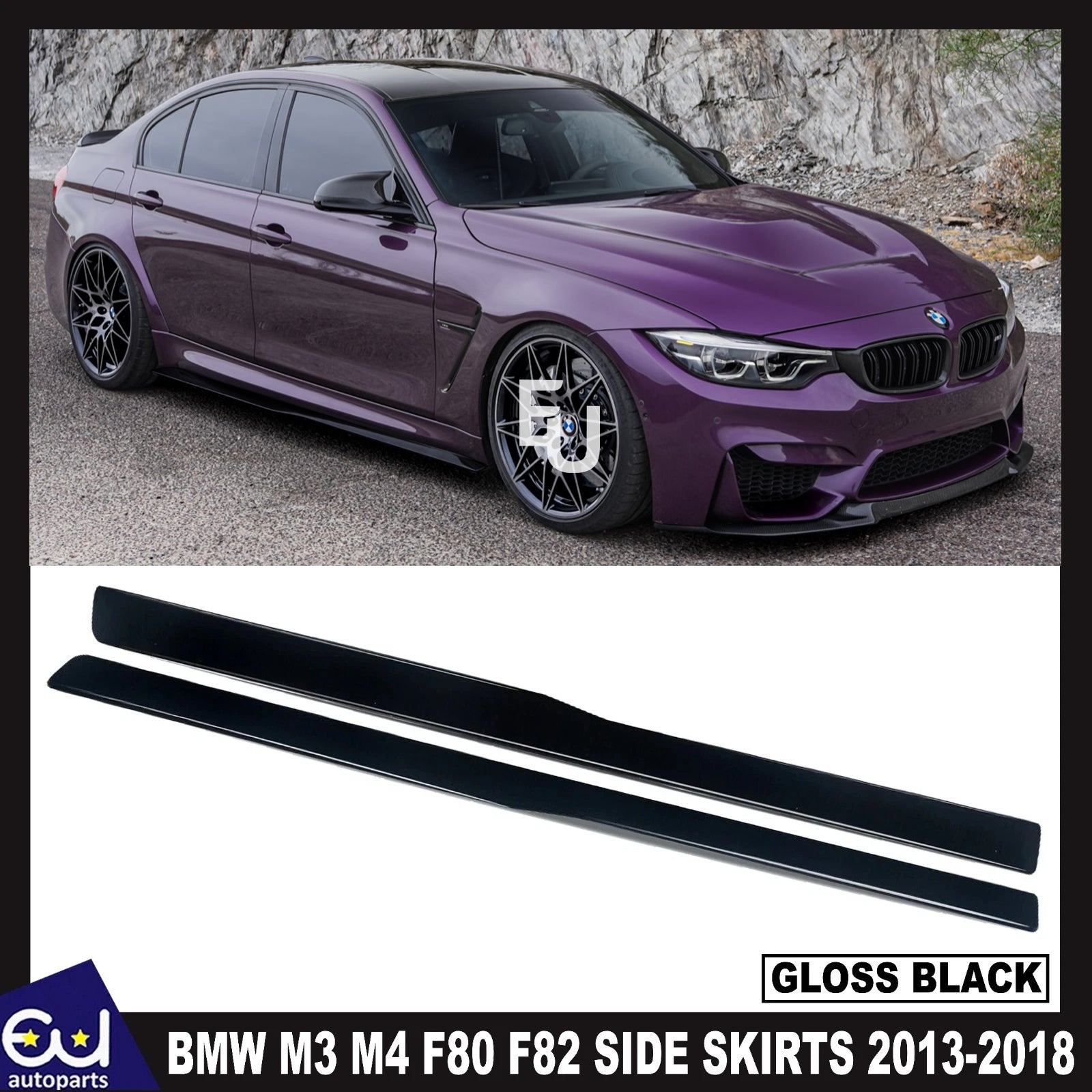 FOR BMW M3 M4 F80 F82 SIDE SKIRTS EXTENSION BLADE LIP GLOSS BLACK FIT 2013-2018
