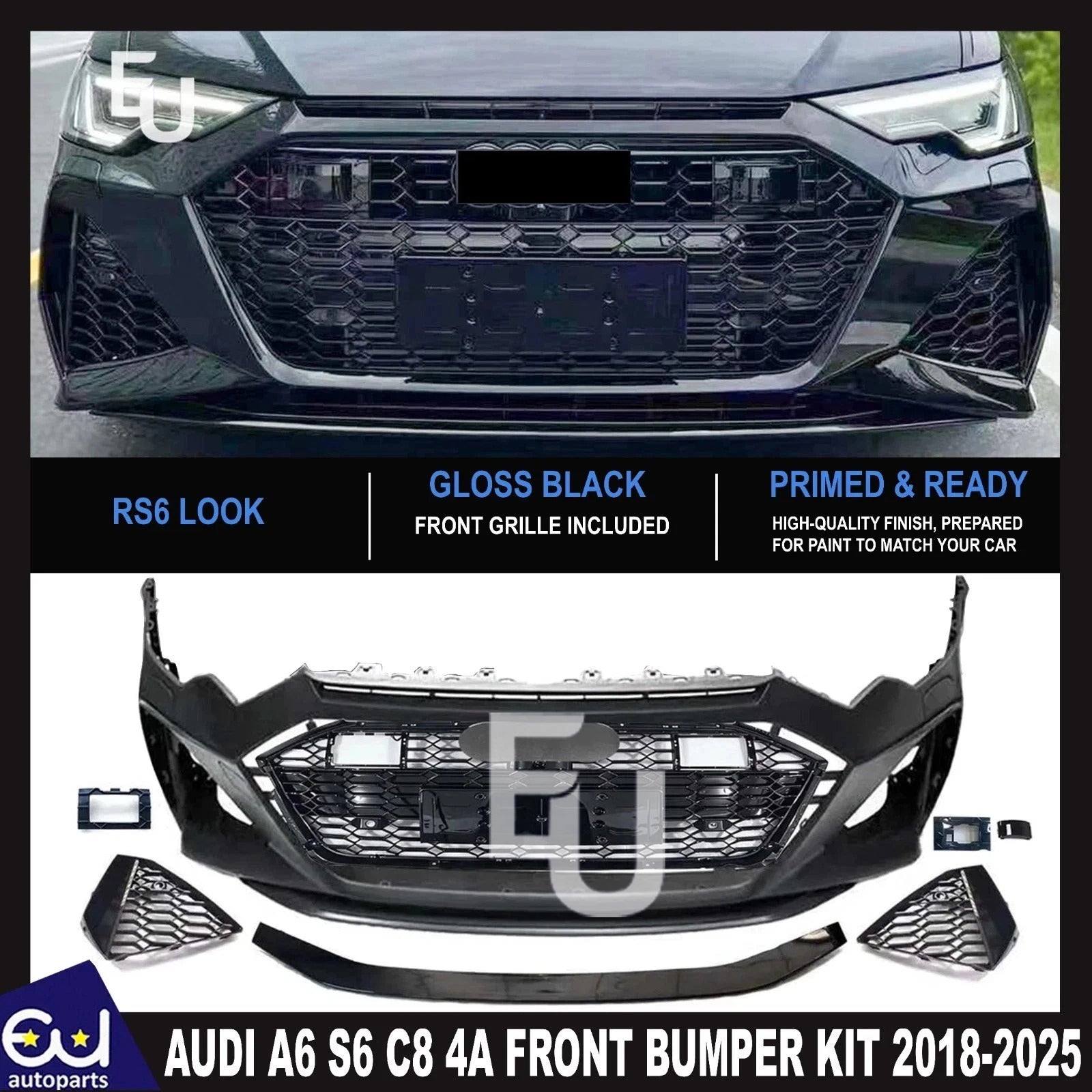 RS6 STYLE CONVERSION FRONT BUMPER BODYKIT WITH GRILLE FOR AUDI A6 S6 C8 4A 2018+