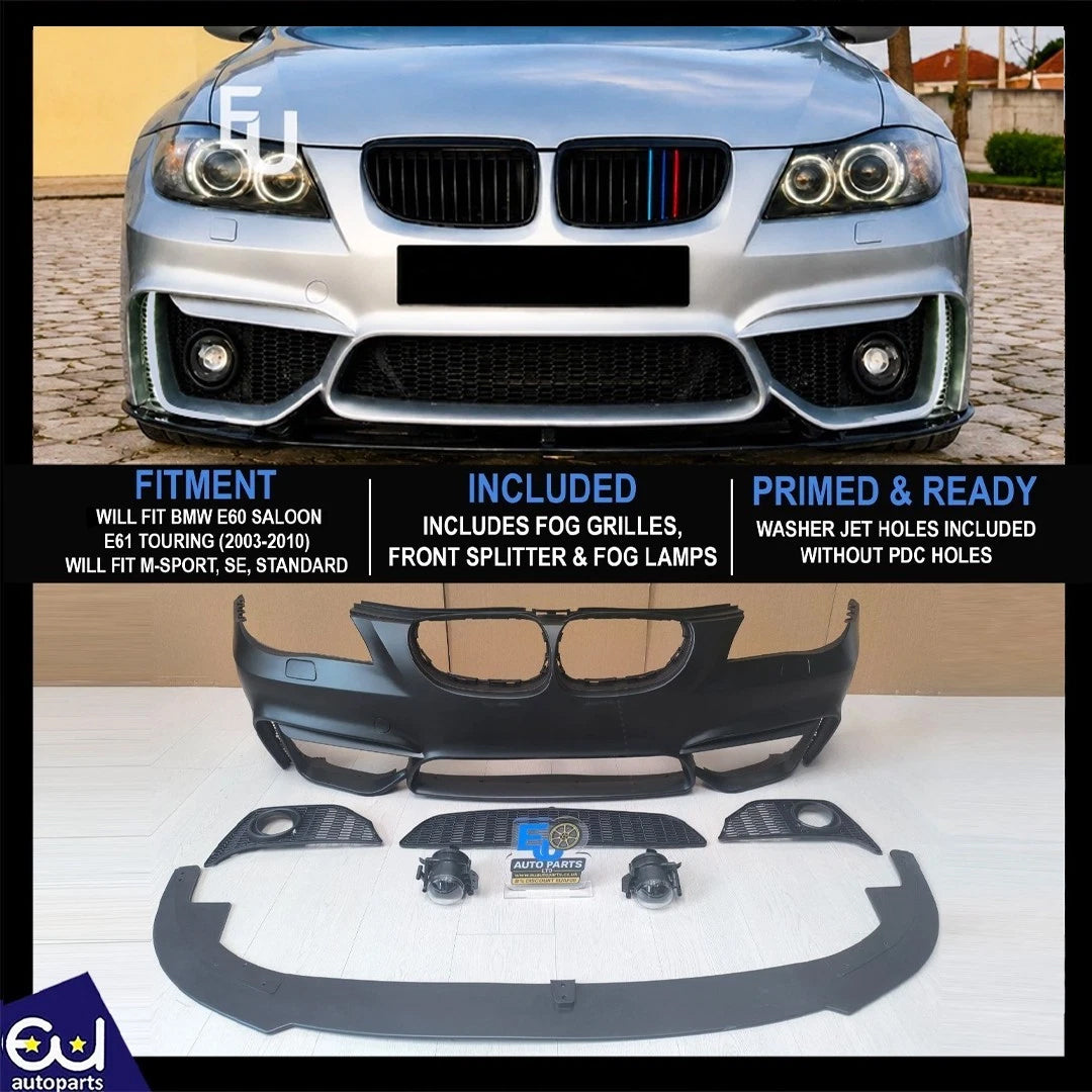 FOR BMW 5 SERIES E60 E61 2003-2010 M4 STYLE FRONT BUMPER SPLITTER WASHER HOLES