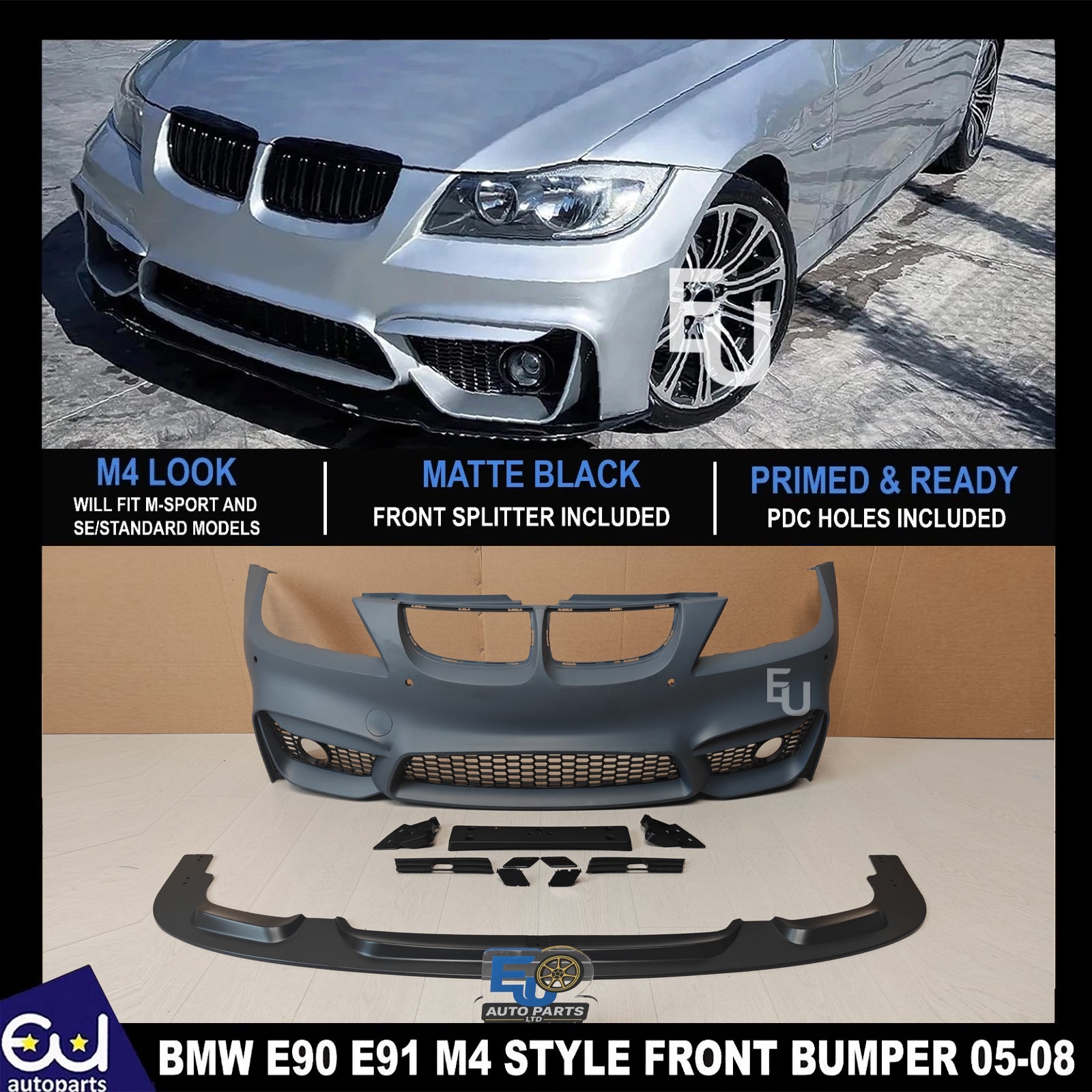 M4 STYLE FRONT BUMPER CONVERSION FOR BMW E90 E91 SALOON TOURING PRE LCI 05-08