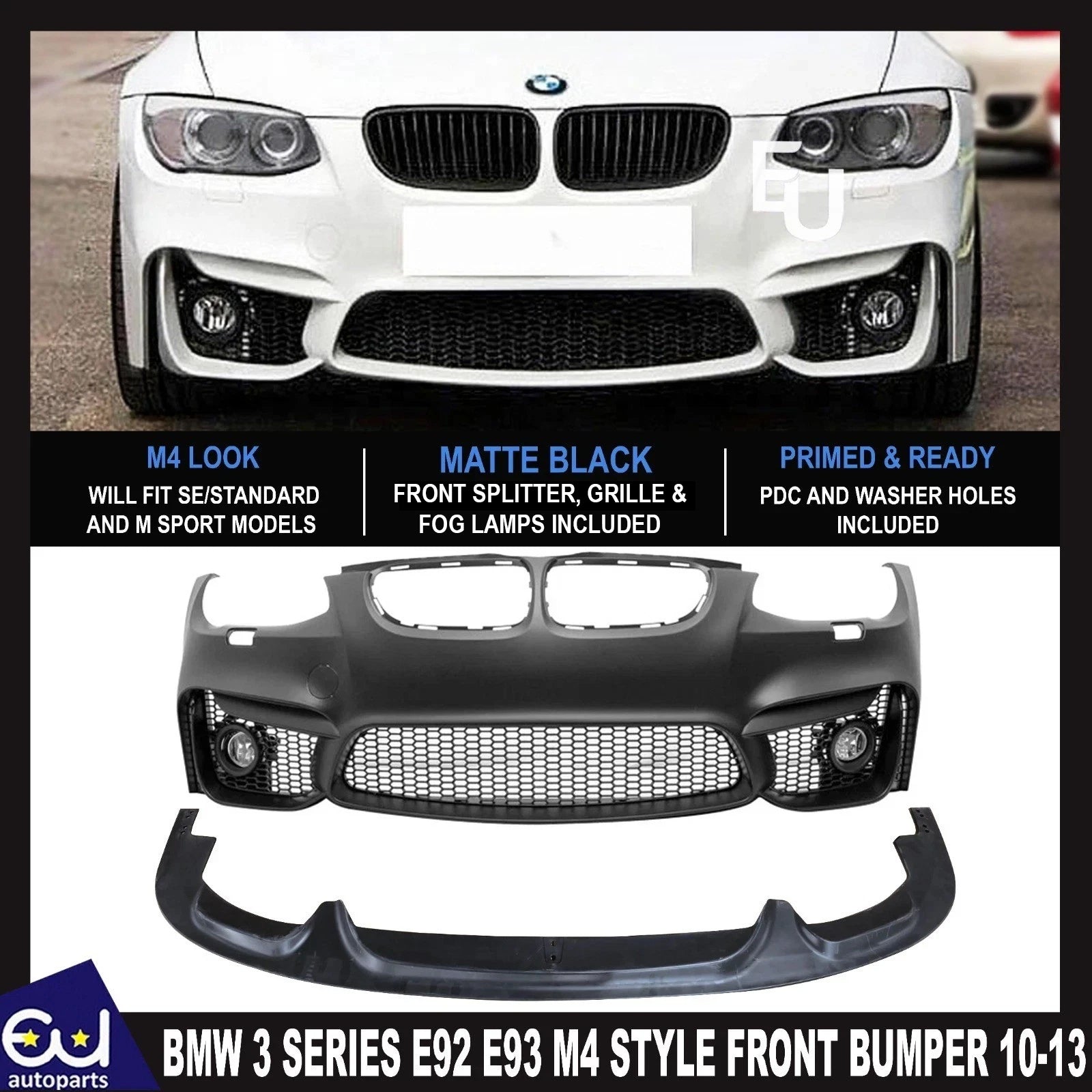 M4 STYLE FRONT BUMPER SPLITTER CONVERSION KIT FOR BMW 3 SERIES E92 E93 PDC 10-13