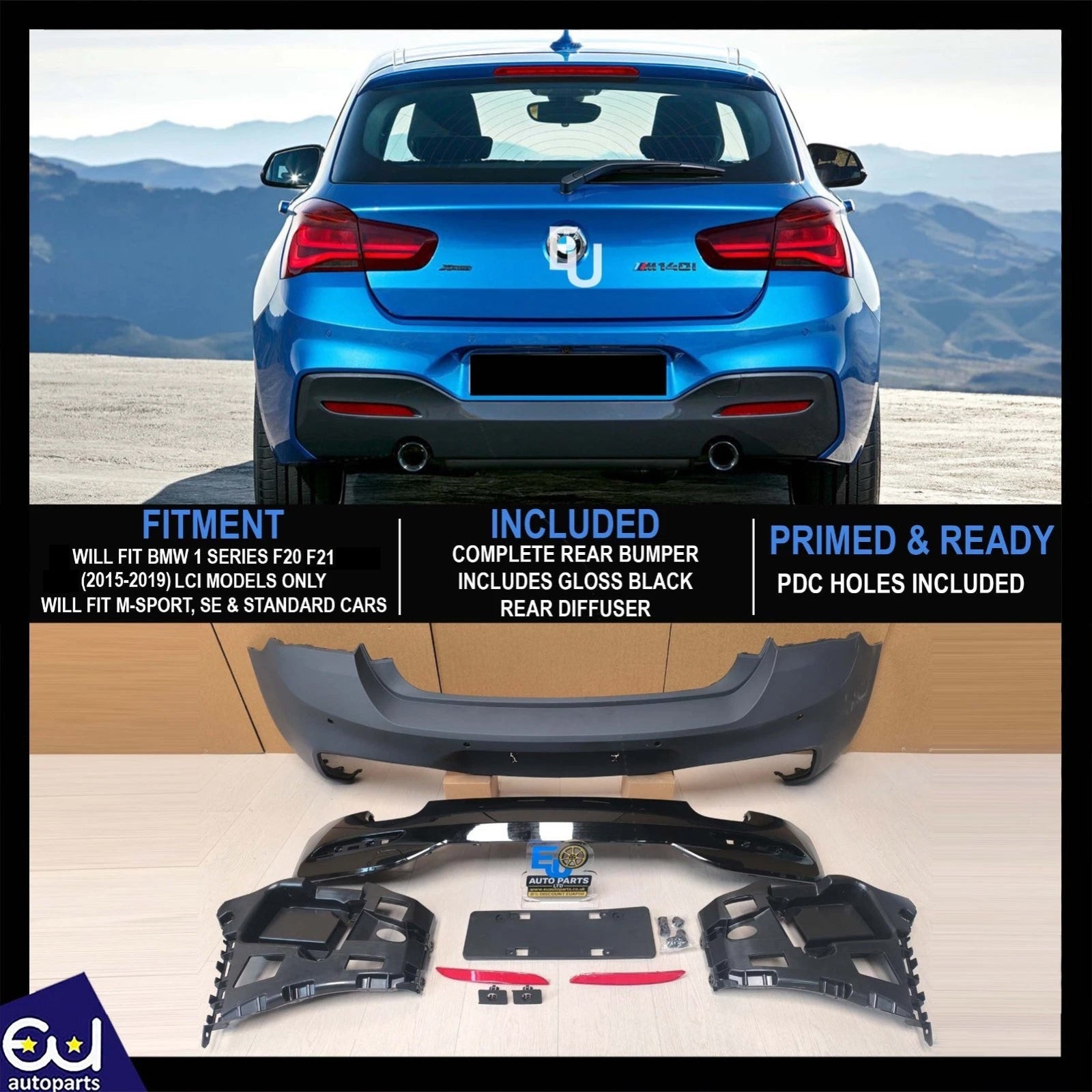 FOR BMW 1 SERIES F20 F21 2015-19 LCI M SPORT REAR BUMPER DIFFUSER M135i M140i