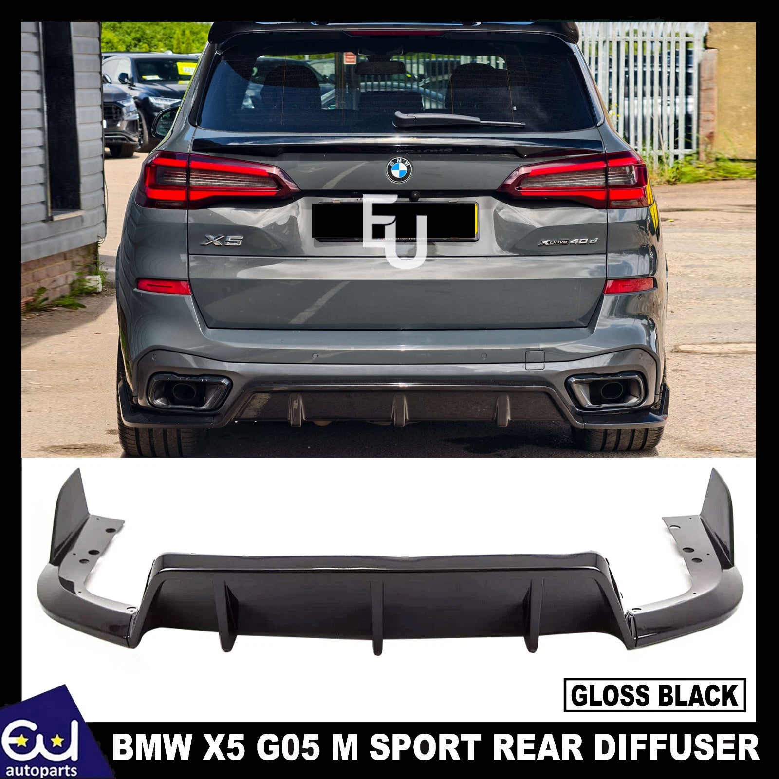 FOR BMW X5 G05 M SPORT GLOSS BLACK REAR BUMPER DIFFUSER SPOILER EXTENSION 2018+