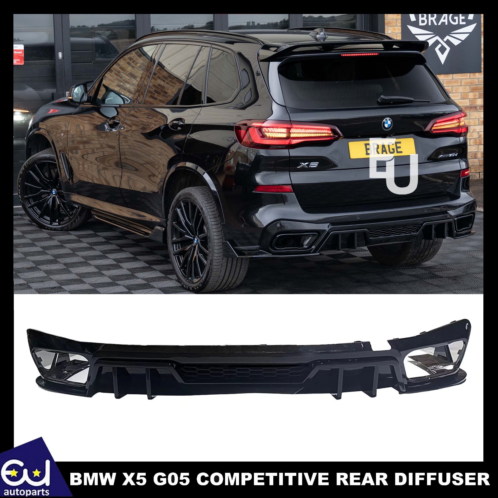 FOR BMW X5 G05 M SPORT GLOSS BLACK COMPETITIVE STYLE REAR BUMPER DIFFUSER
