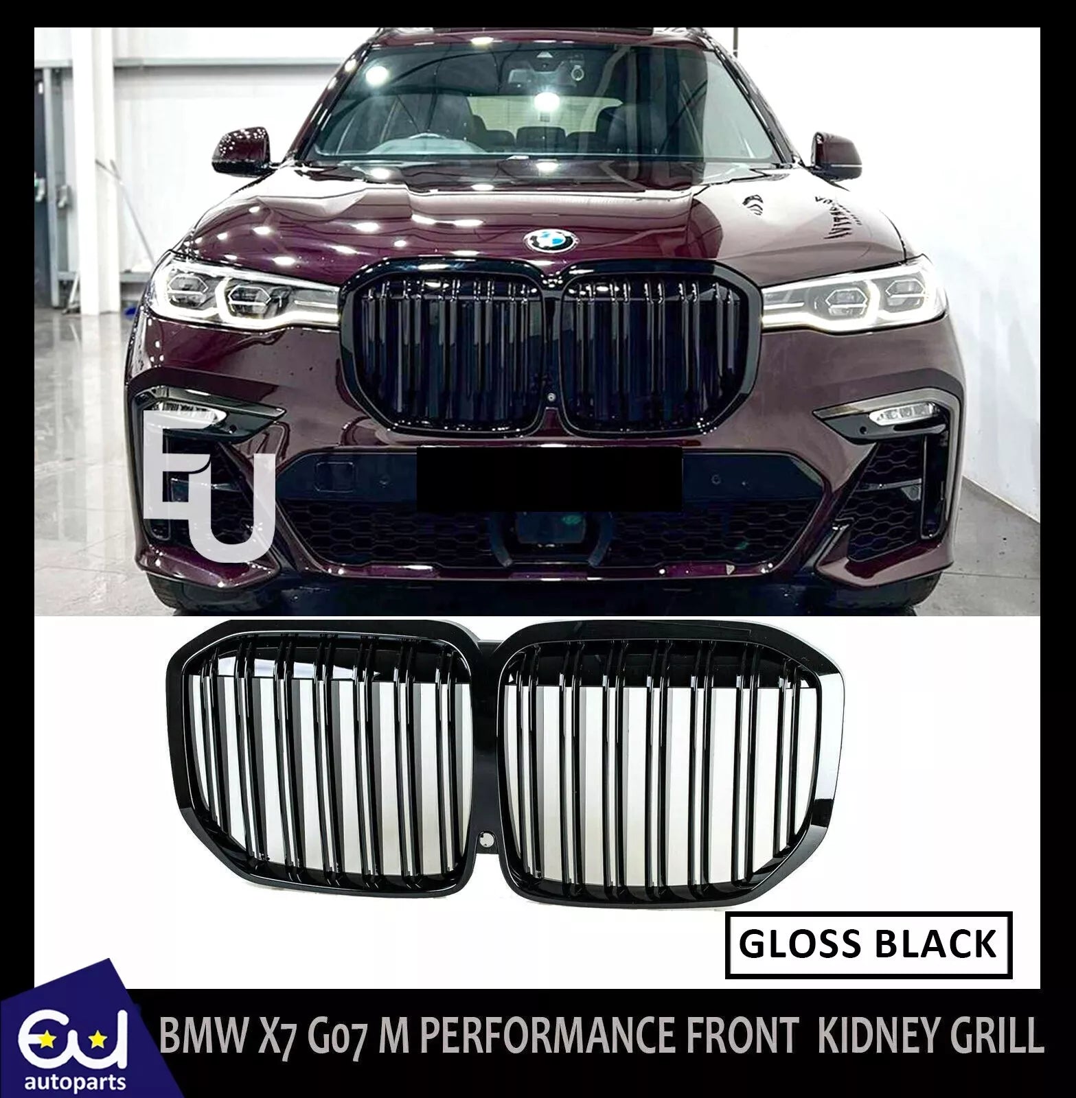 FRONT TWIN SLAT KIDNEY GRILLE GRILL FOR BMW X7 G07 2019+ GLOSS BLACK M STYLE