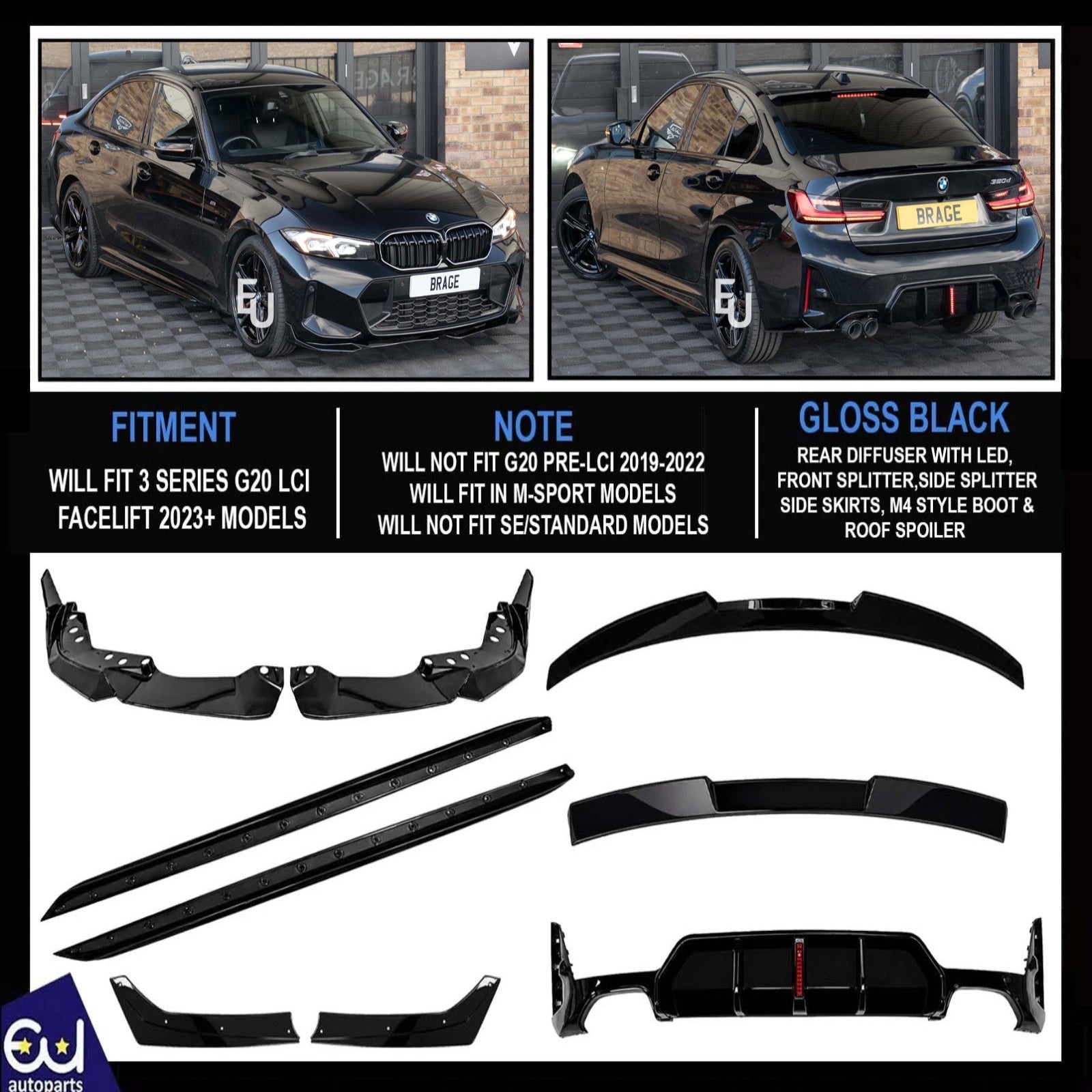 FOR BMW 3 SERIES G20 LCI M SPORT BODYKIT BODY KIT FRONT SPLITTER DIFFUSER 2022+