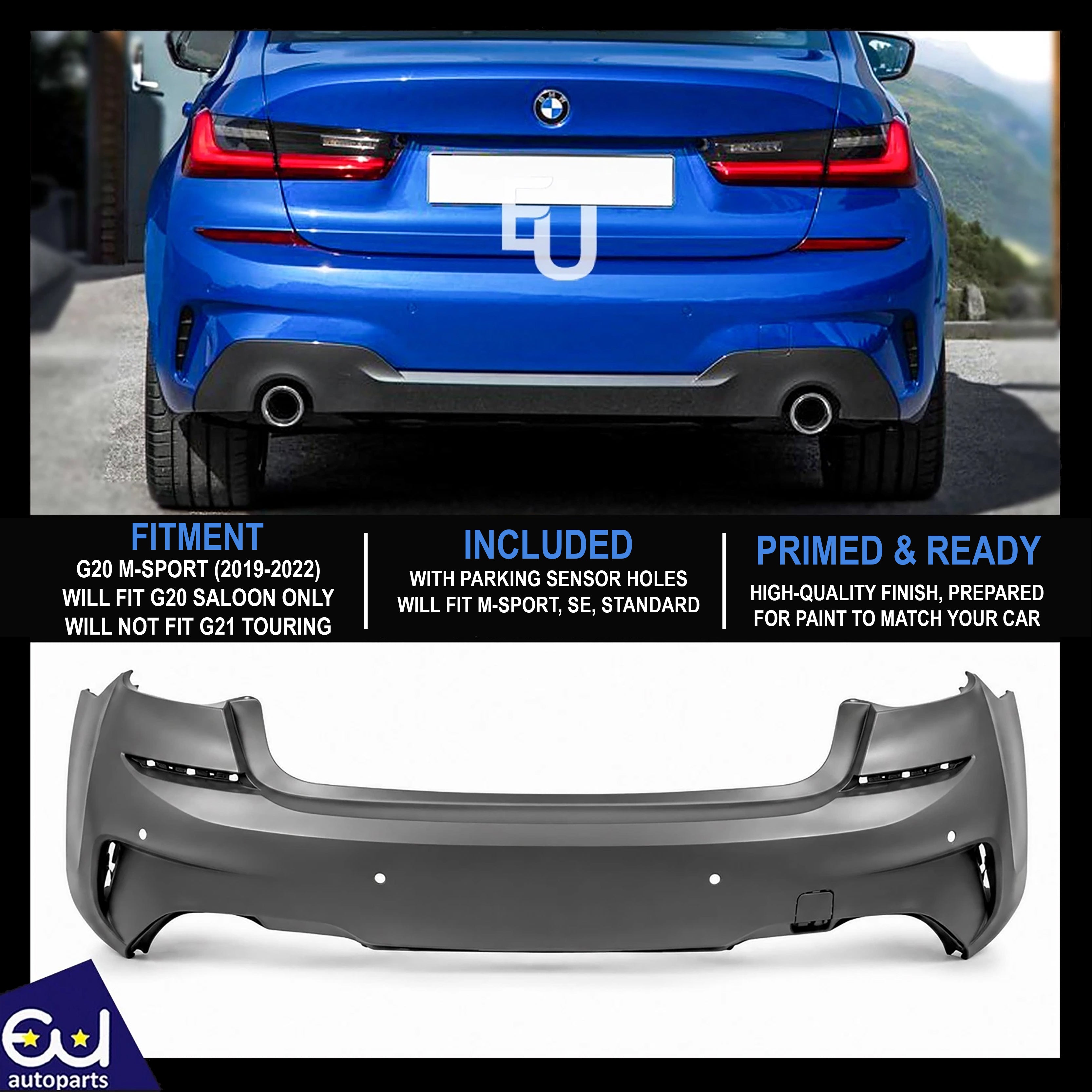 FOR BMW 3 SERIES G20 M SPORT REAR BUMPER COMPLETE WITH PDC HOLE 2018-2021